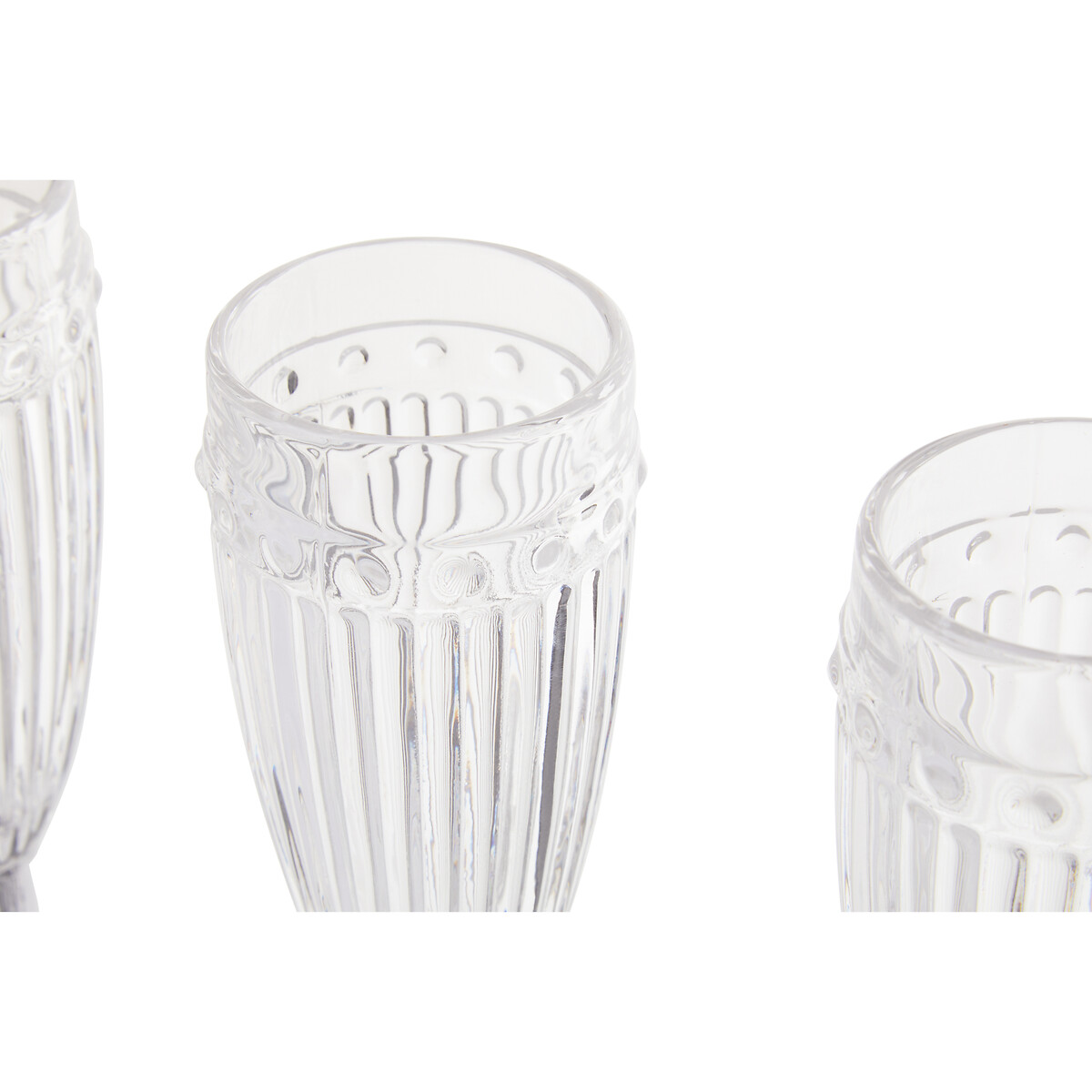 Set of 4 Fluted Embossed Champagne Flute Glasses transparent, SO'HOME