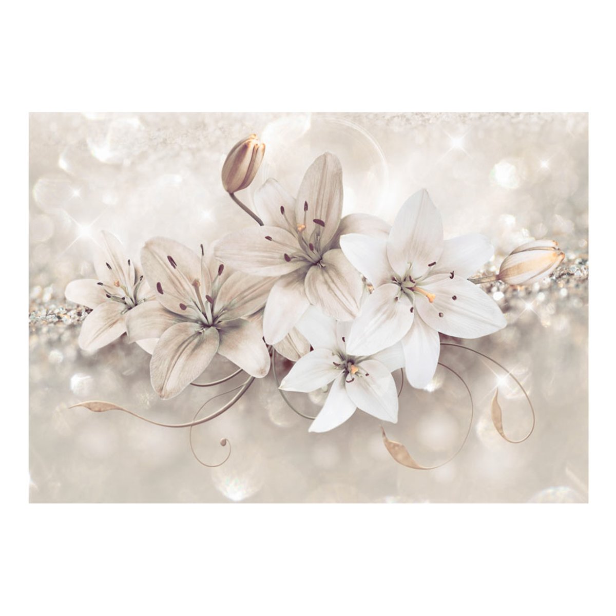 Papier peint intissé panoramique Fleurs Diamond Lilies beige, EDEN