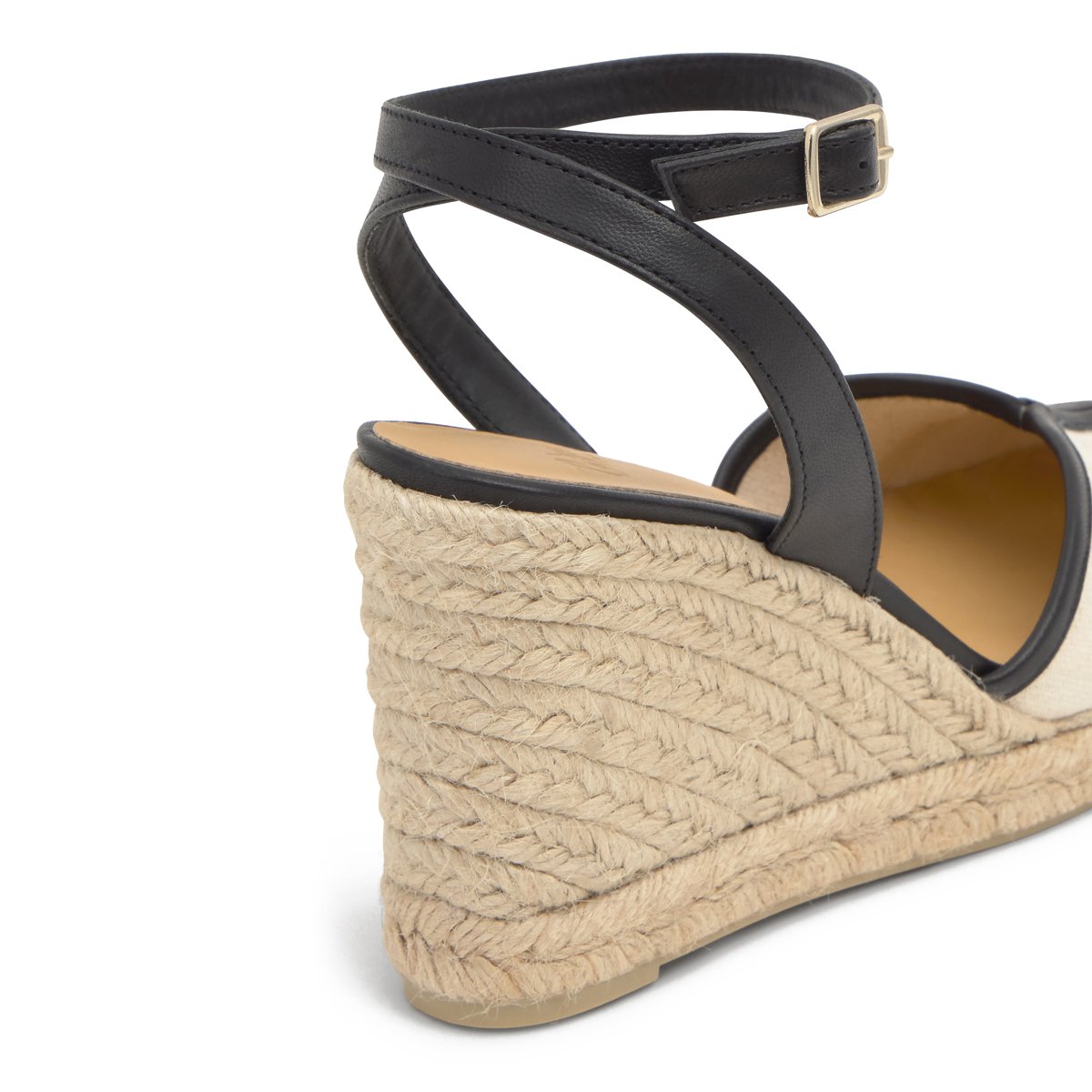 Espadrilles compensées avec finitions en cuir à bride cheville CECILIA crème, CASTANER