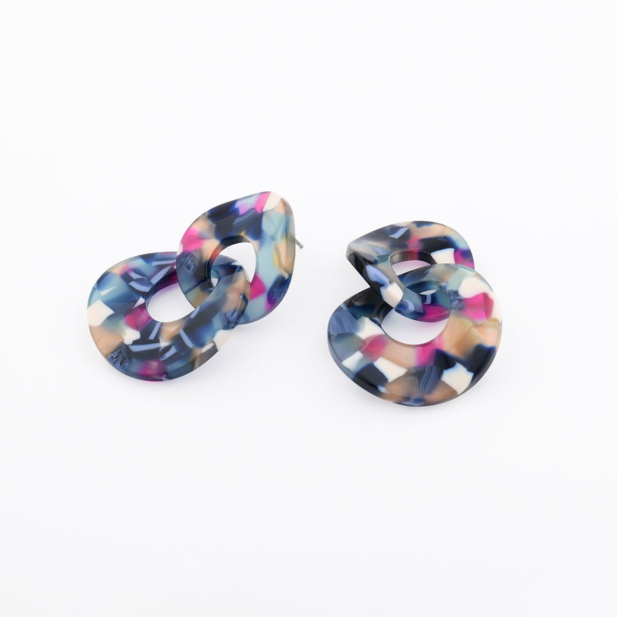 Boucles d'oreilles double cercle en résine bleue bleu, BALABOOSTE