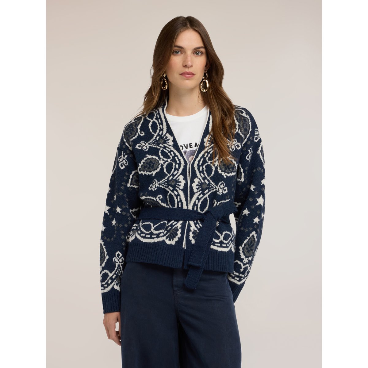 Cardigan avec imprimé jacquard bleu, MOTIVI