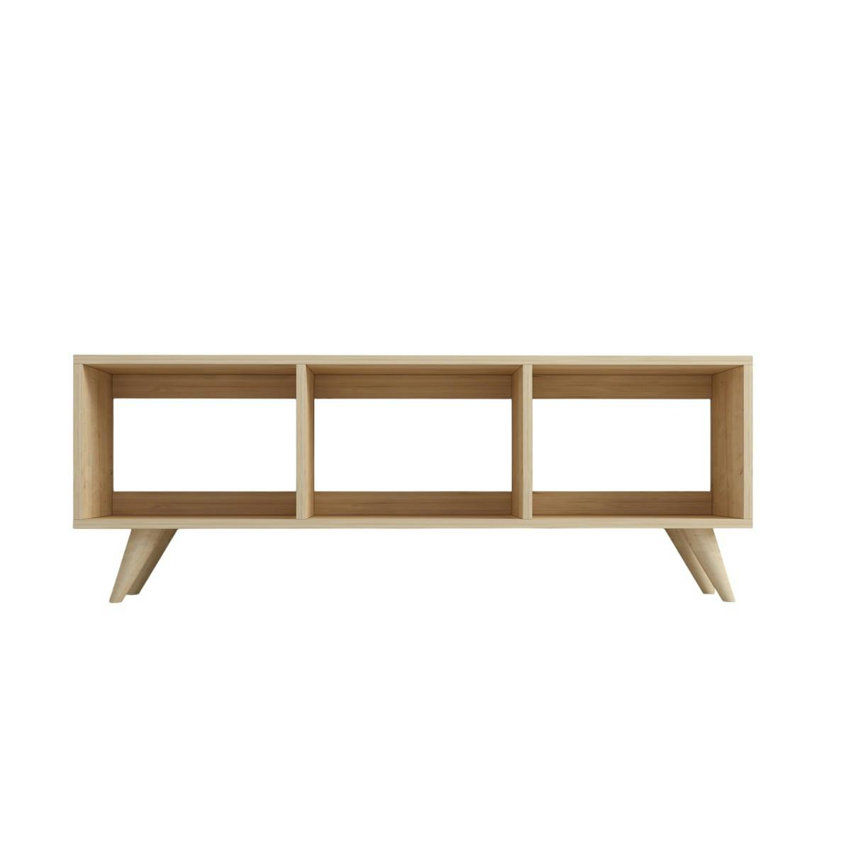Meuble TV scandinave 3 niches ouvertes pieds obliques MARFA bois naturel, PIER IMPORT