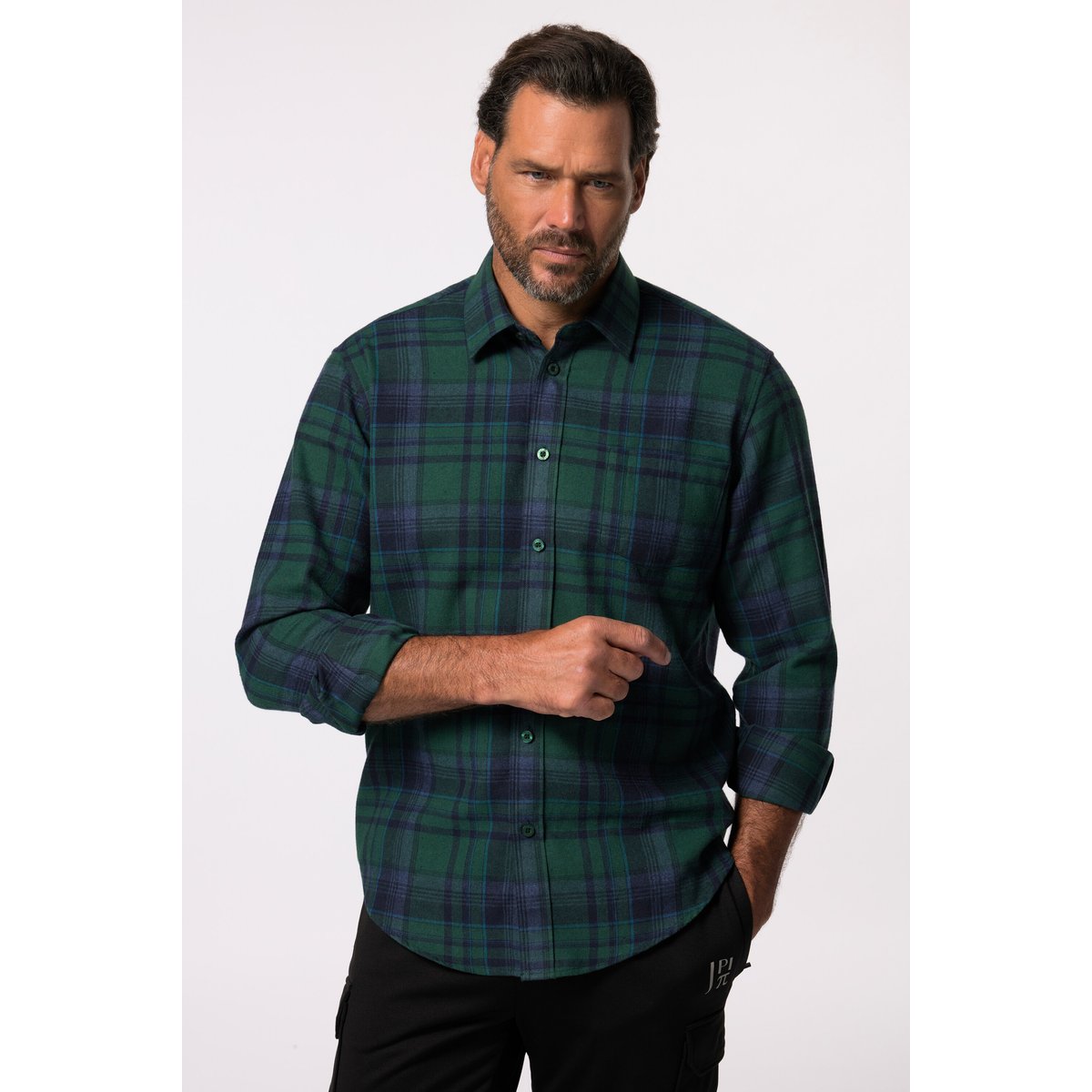 Chemise en flanelle à carreaux pétrole foncé, JP1880