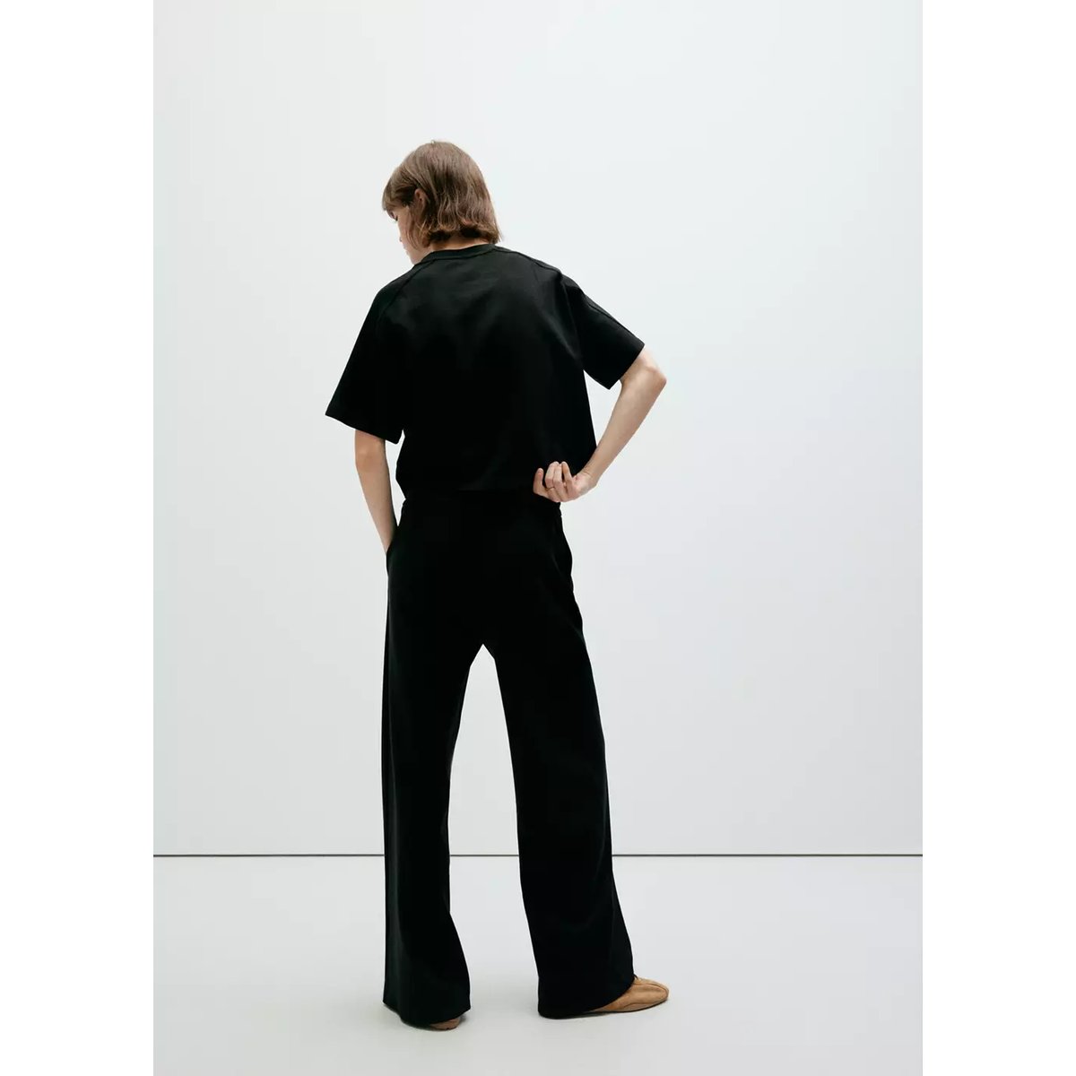 Pantalon droit maille fine noir, MANGO