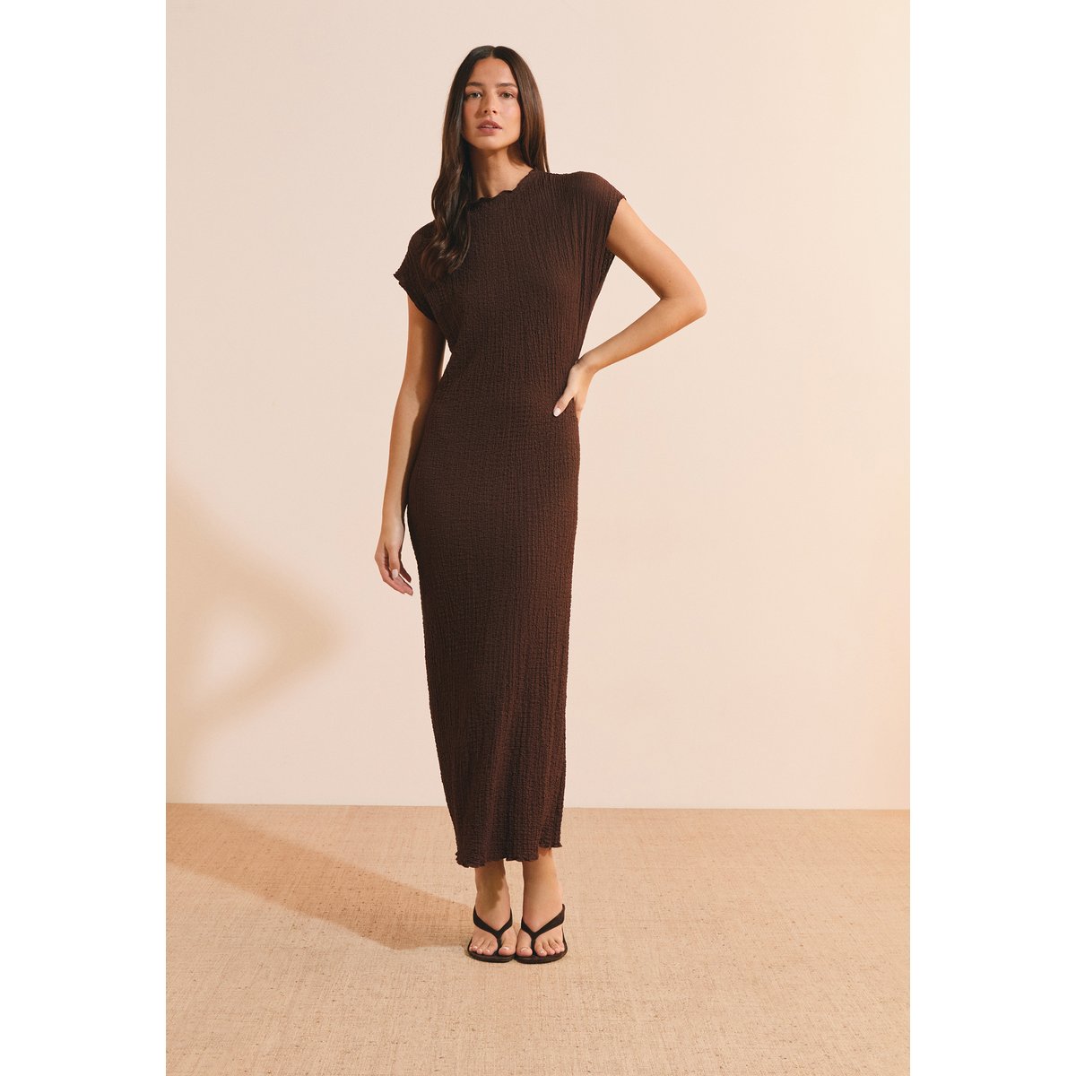 Robe longue matiérée ROLIE chocolat, ETAM