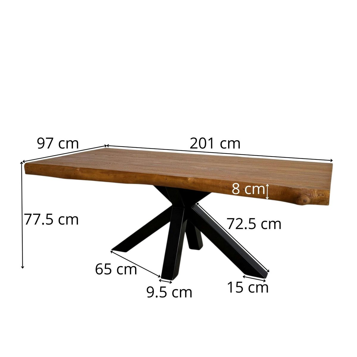 Table à manger style contemporain bois métal pied mikado plateau teck 200x110cm TIMOR bois naturel, PIER IMPORT