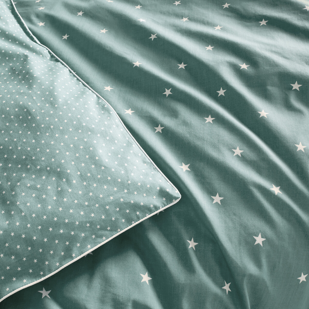 Housse de couette percale coton biologique, Stella bleu céladon/écru, AM.PM