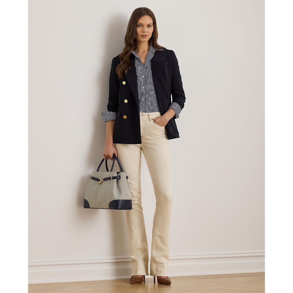 Gestreept overhemd met lange mouwen en geborduurd logo, KOTTA gestreept blauw/wit , LAUREN RALPH LAUREN