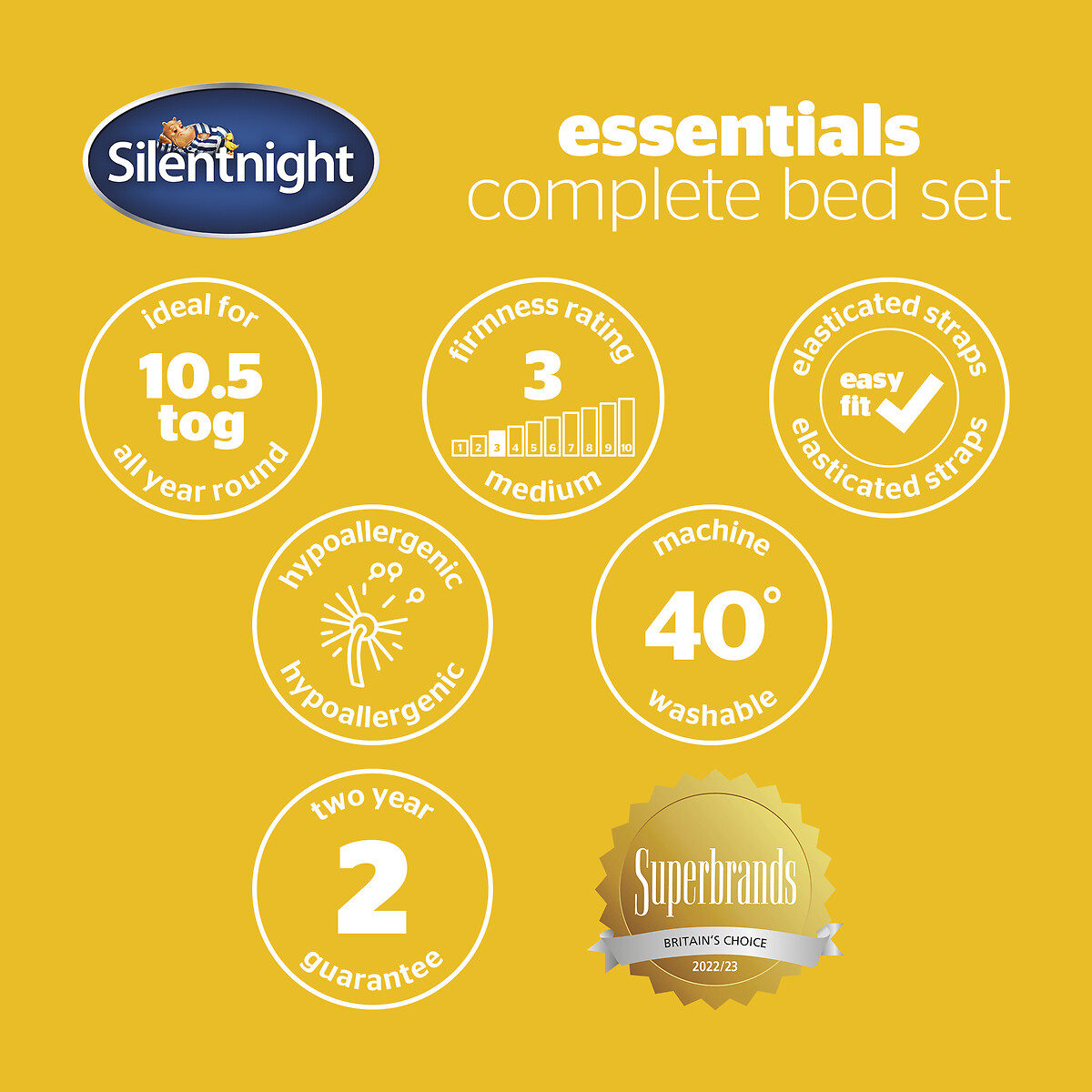 10.5 Tog Complete Bed Set - Duvet, Pillows & Mattress Protector white, SILENTNIGHT