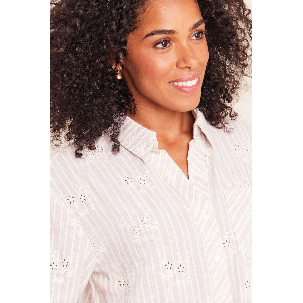 Chemise ample courte avec broderie marron chocolat, BREAL