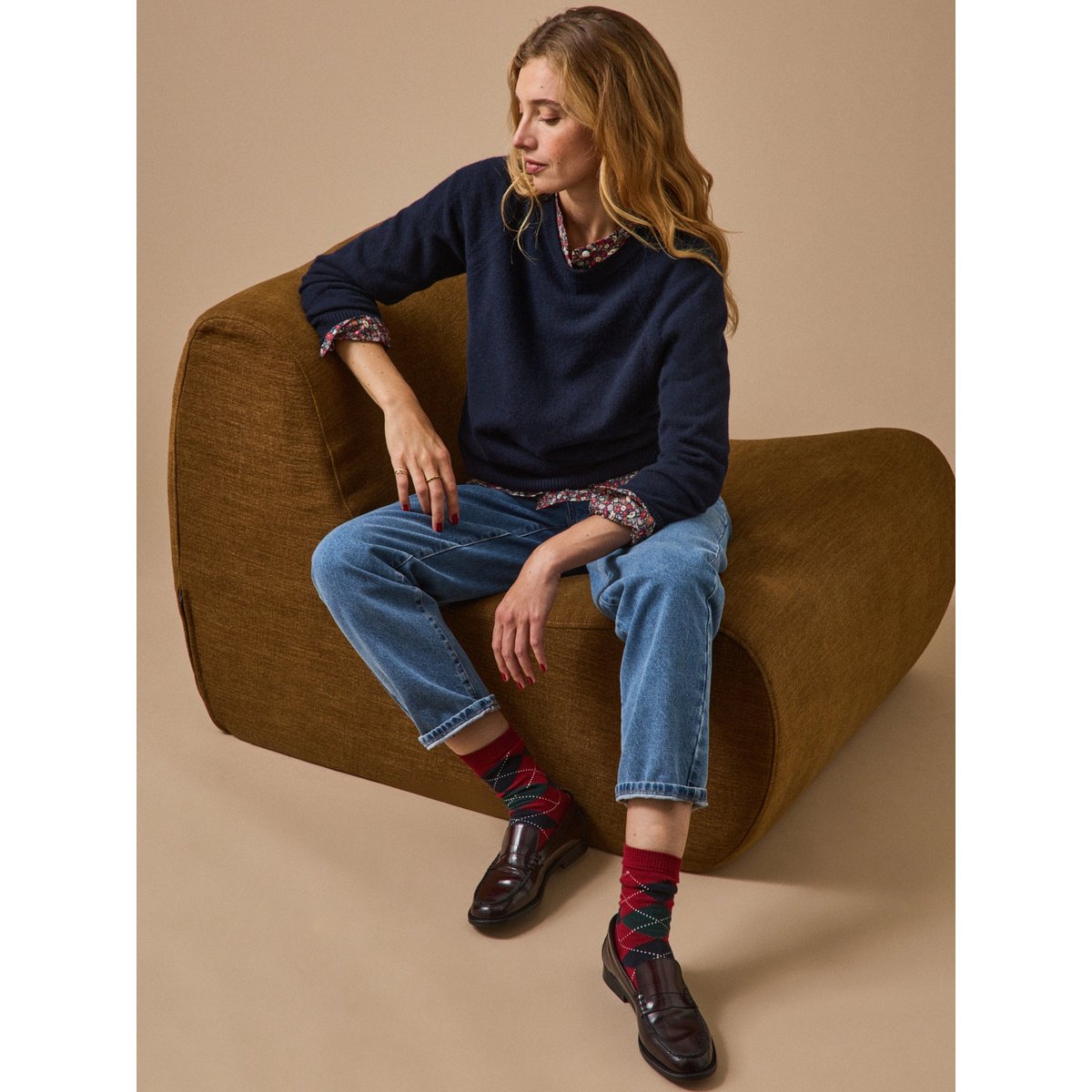 Pull col rond  - Collection Cachemire marine, CYRILLUS