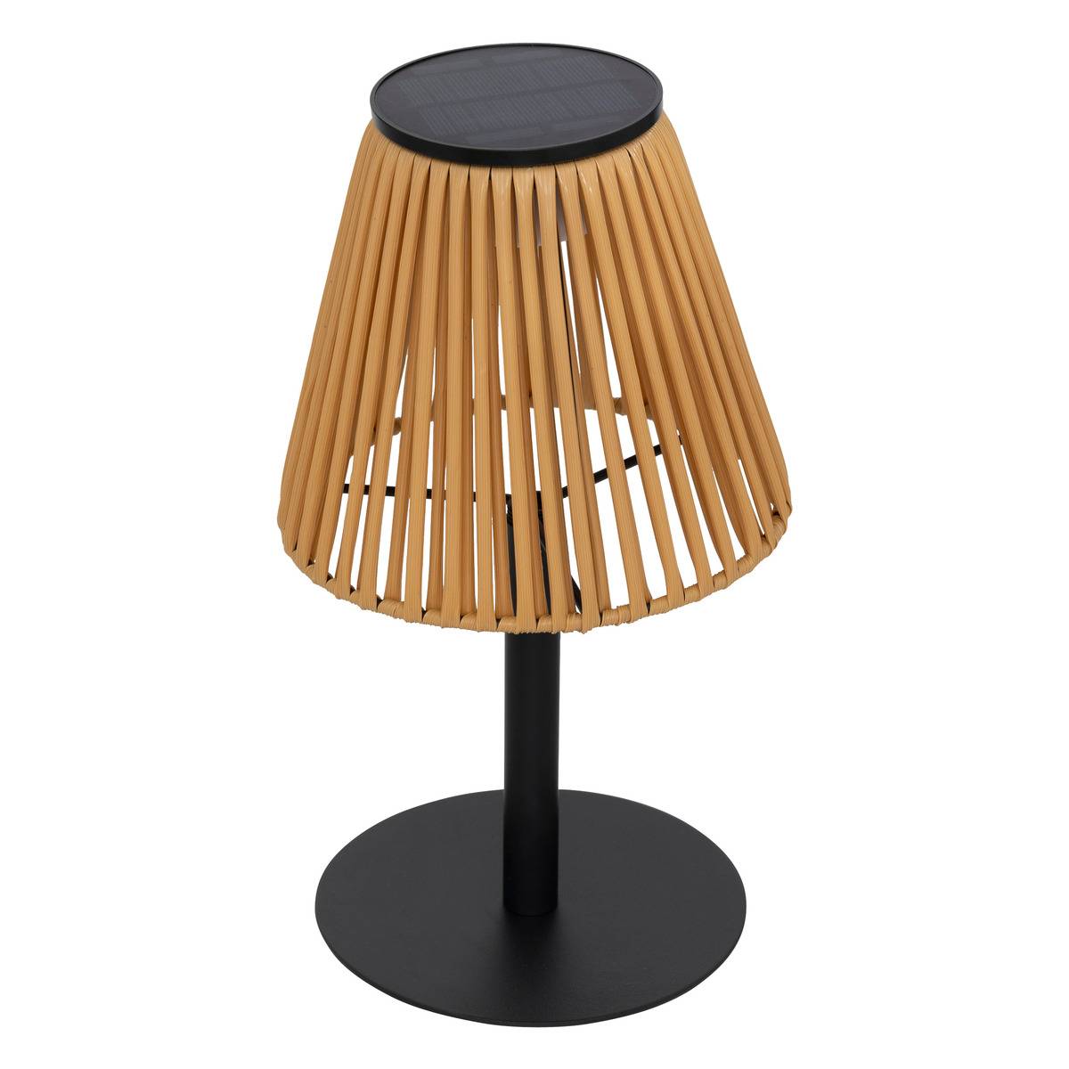 Lampe d'extérieur solaire USB en résine tressée et acier KESSY beige, ATMOSPHERA