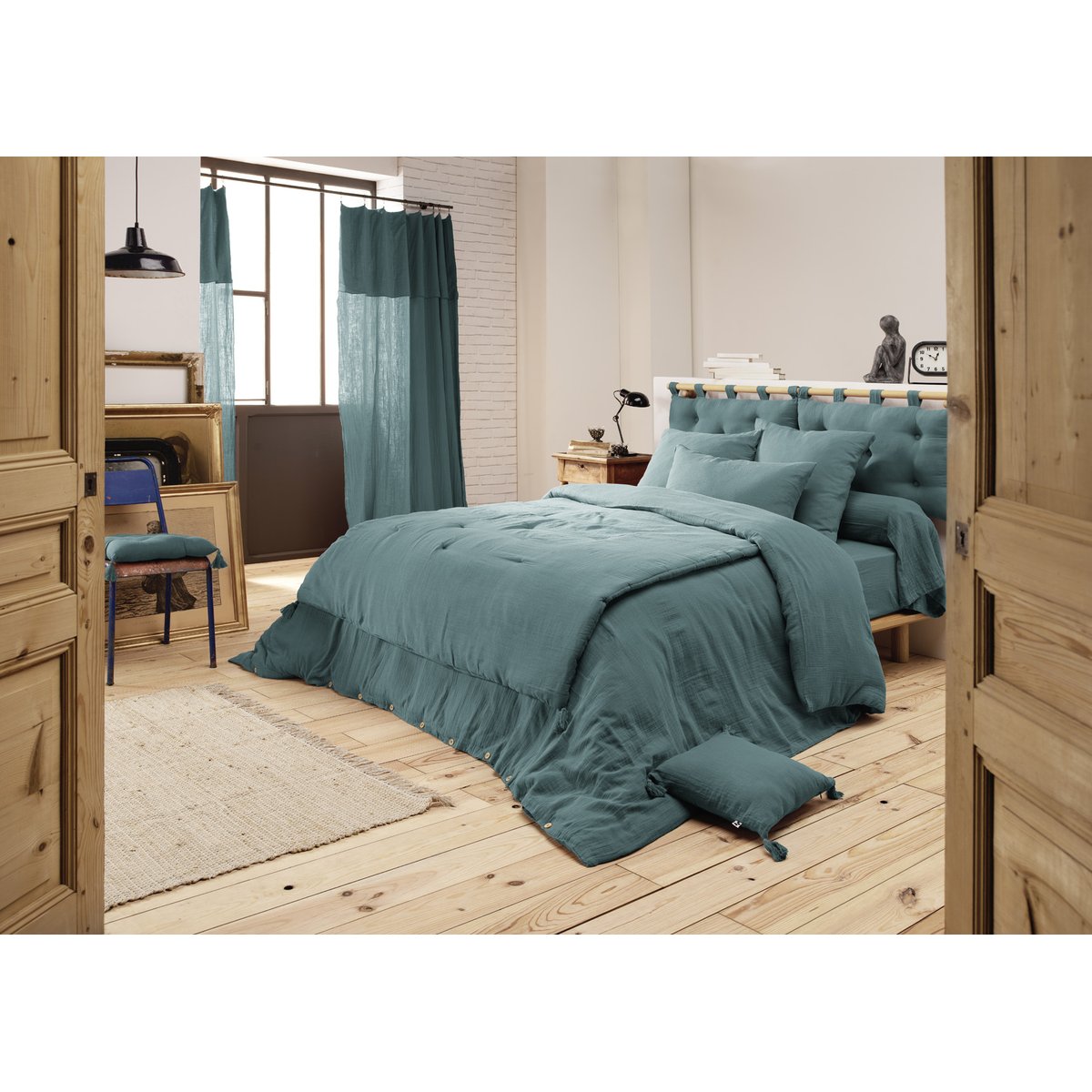 Cache sommier gaze de coton Gaia 90x190cm Canard canard, EDEN