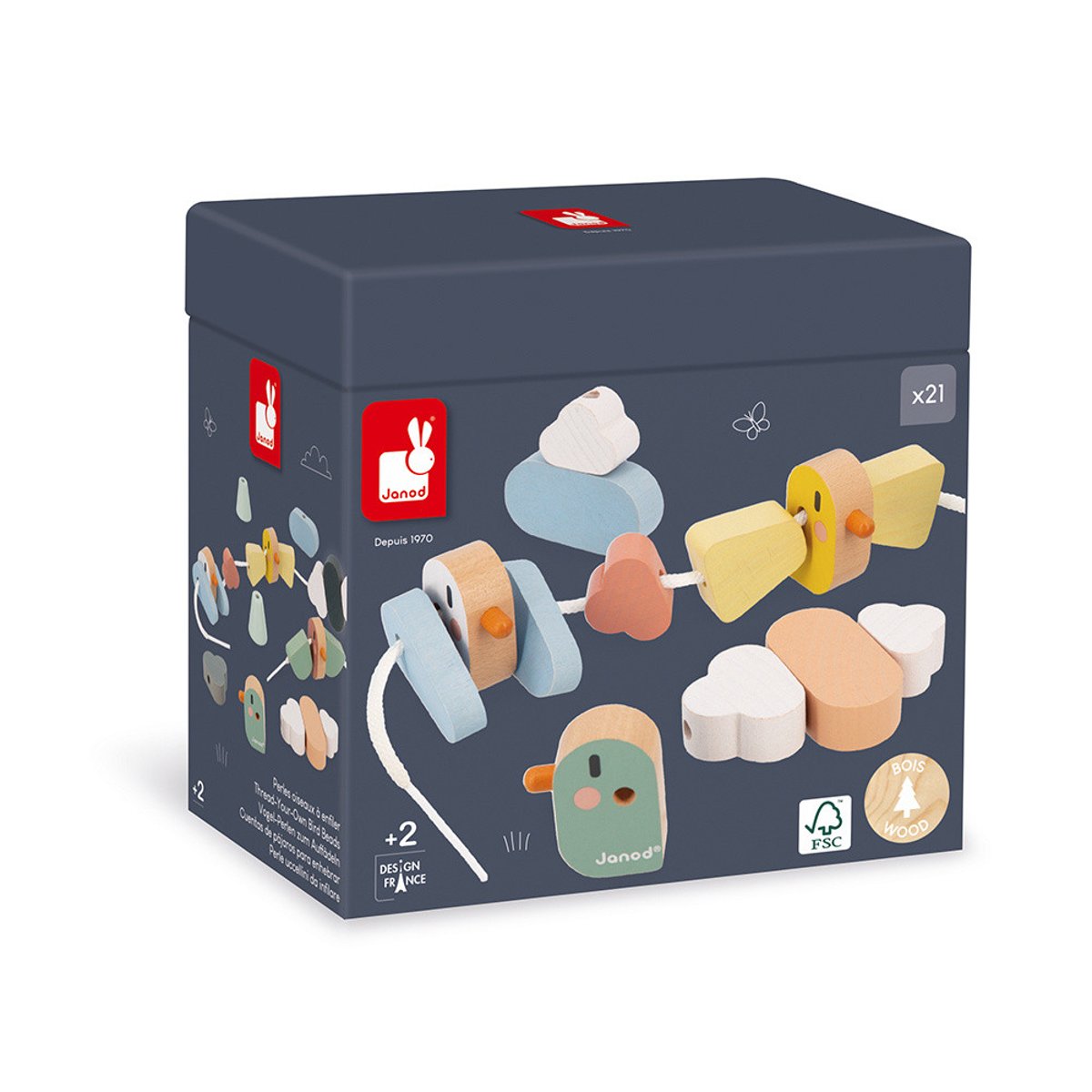 Perles À Enfiler En Bois Oiseaux, Jeu De Laçage multicolore, JANOD
