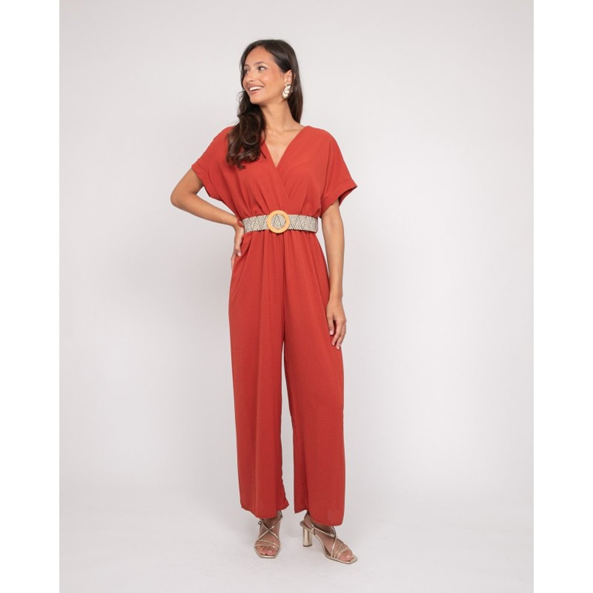 Combinaison Pantalon Cache-coeur Evala rouge brique, DONA LISA