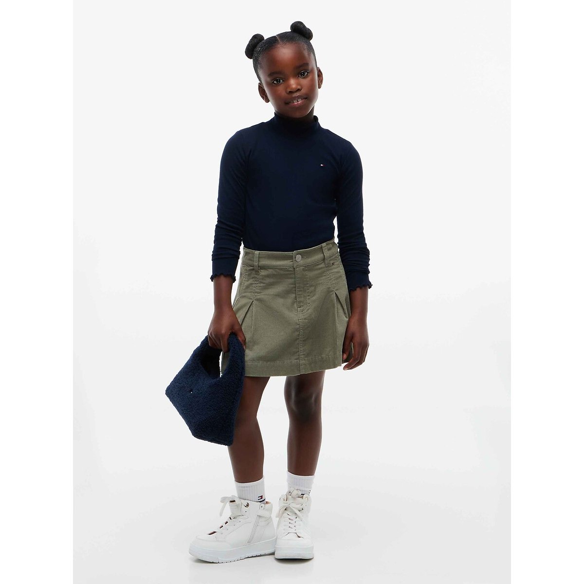 T-shirt manches longues, col montant, en côtes marine, TOMMY HILFIGER