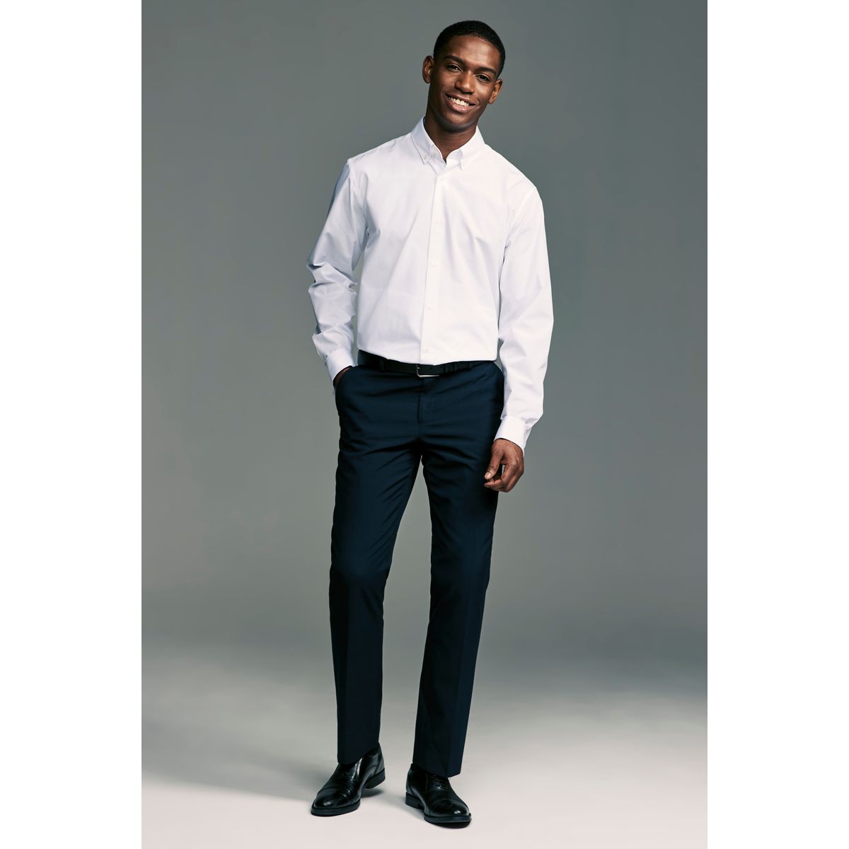 Chemise habillée à poignet double col boutonné blanc, NEXT