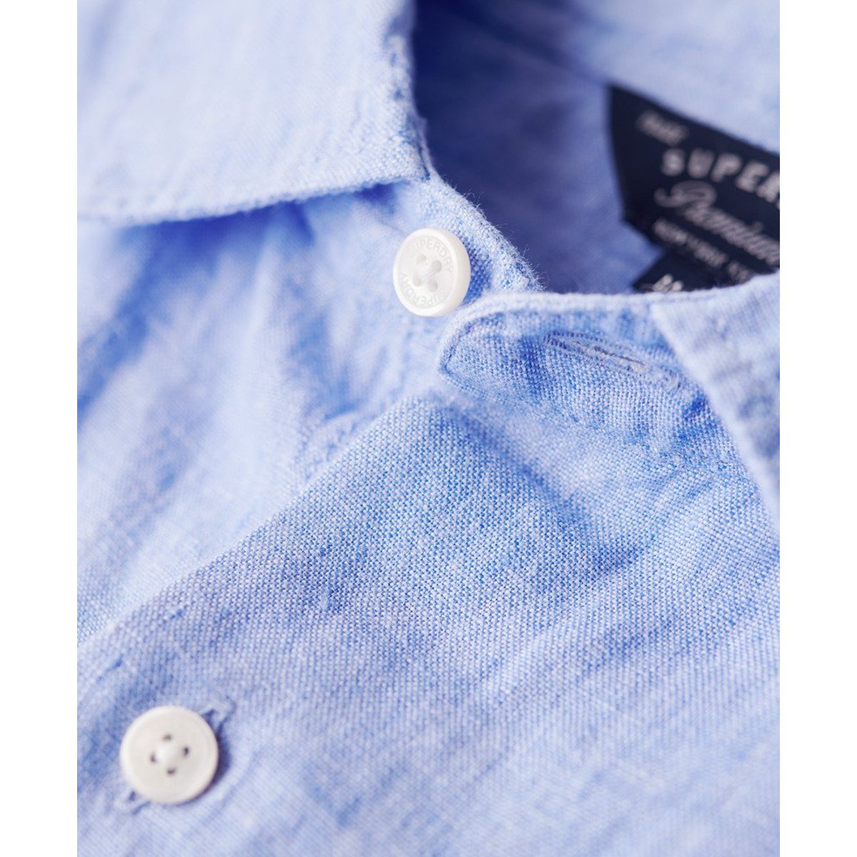 Chemisette en lin bleu chambray clair, SUPERDRY