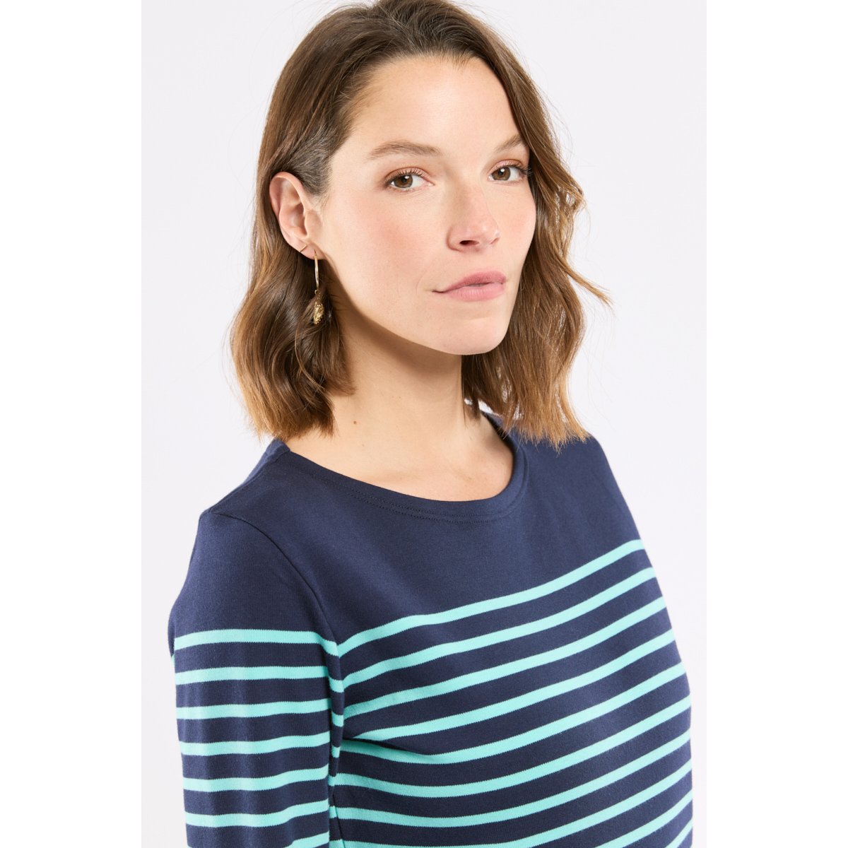 Marinière bicolore en coton épais marine deep/ pool blue/ si, ARMOR-LUX
