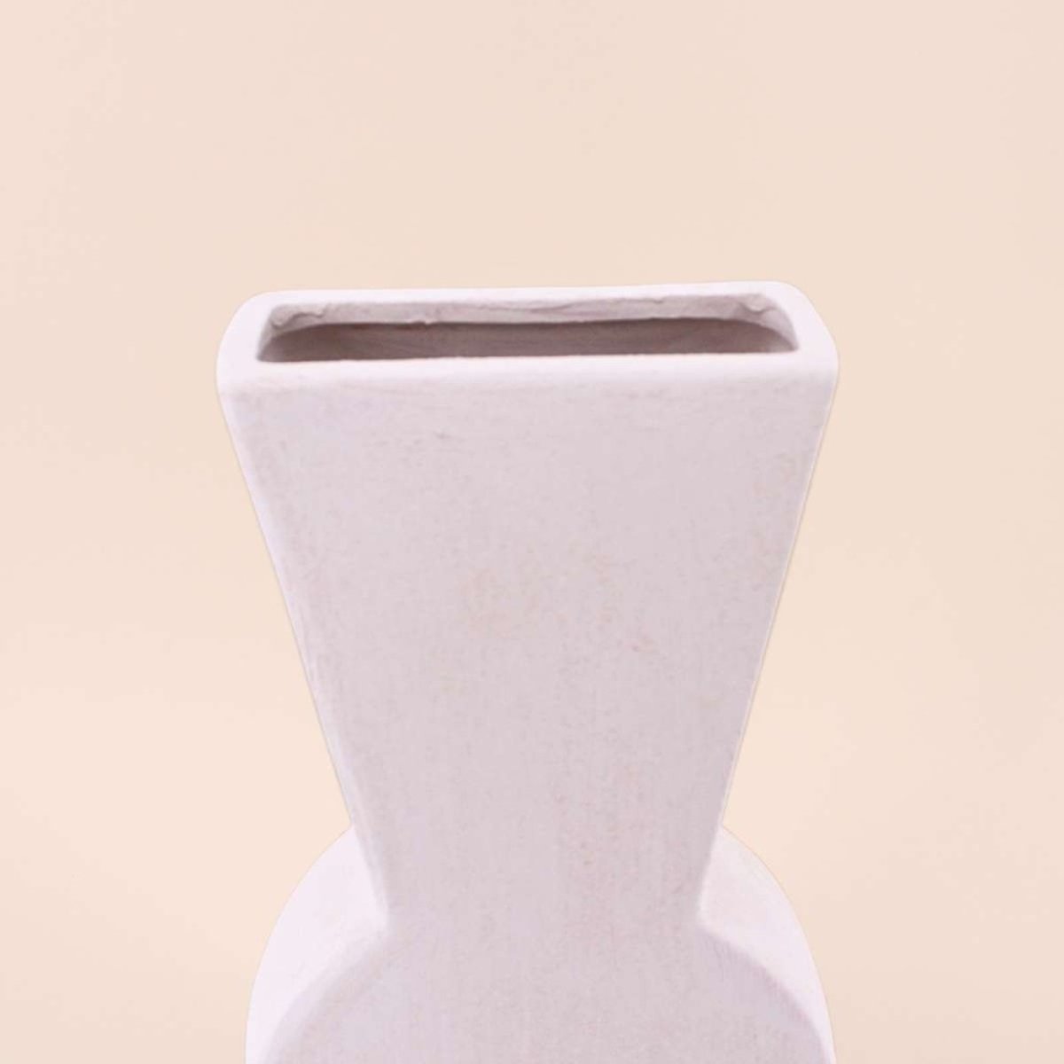 Vase design géométrique en grès, H38cm blanc, ORNAMI