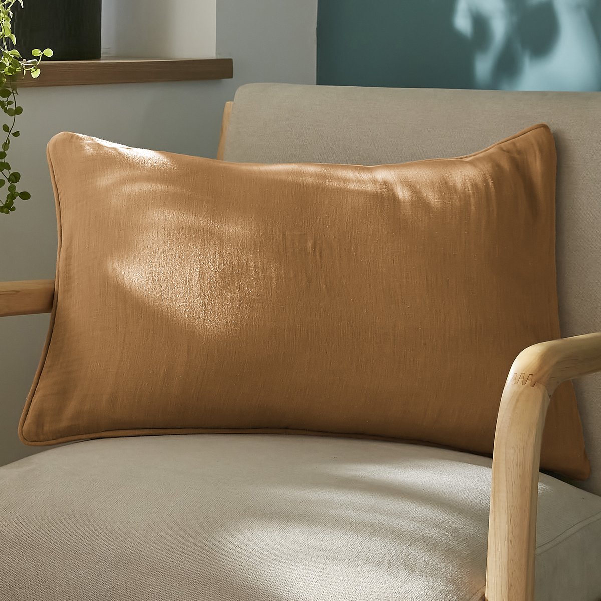 Coussin rectangulaire déhoussable 40x60 cm Gaze de Coton Terra Camel camel, EDEN