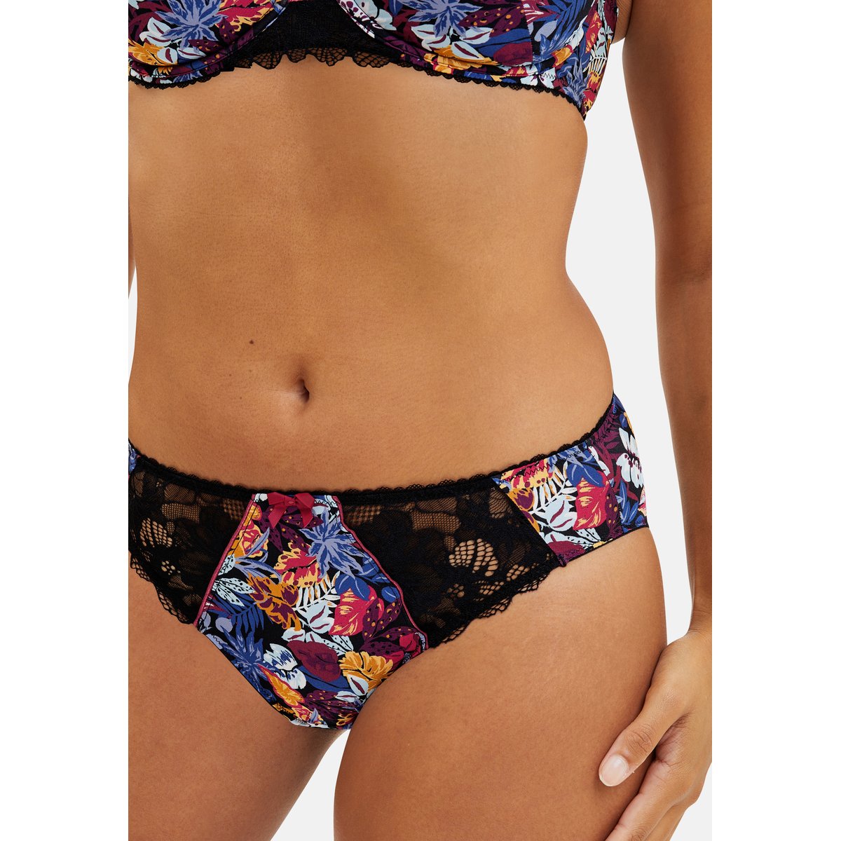 Slip en microfibre et dentelle Mathilde imprimé vegetal jungle noir, SANS COMPLEXE