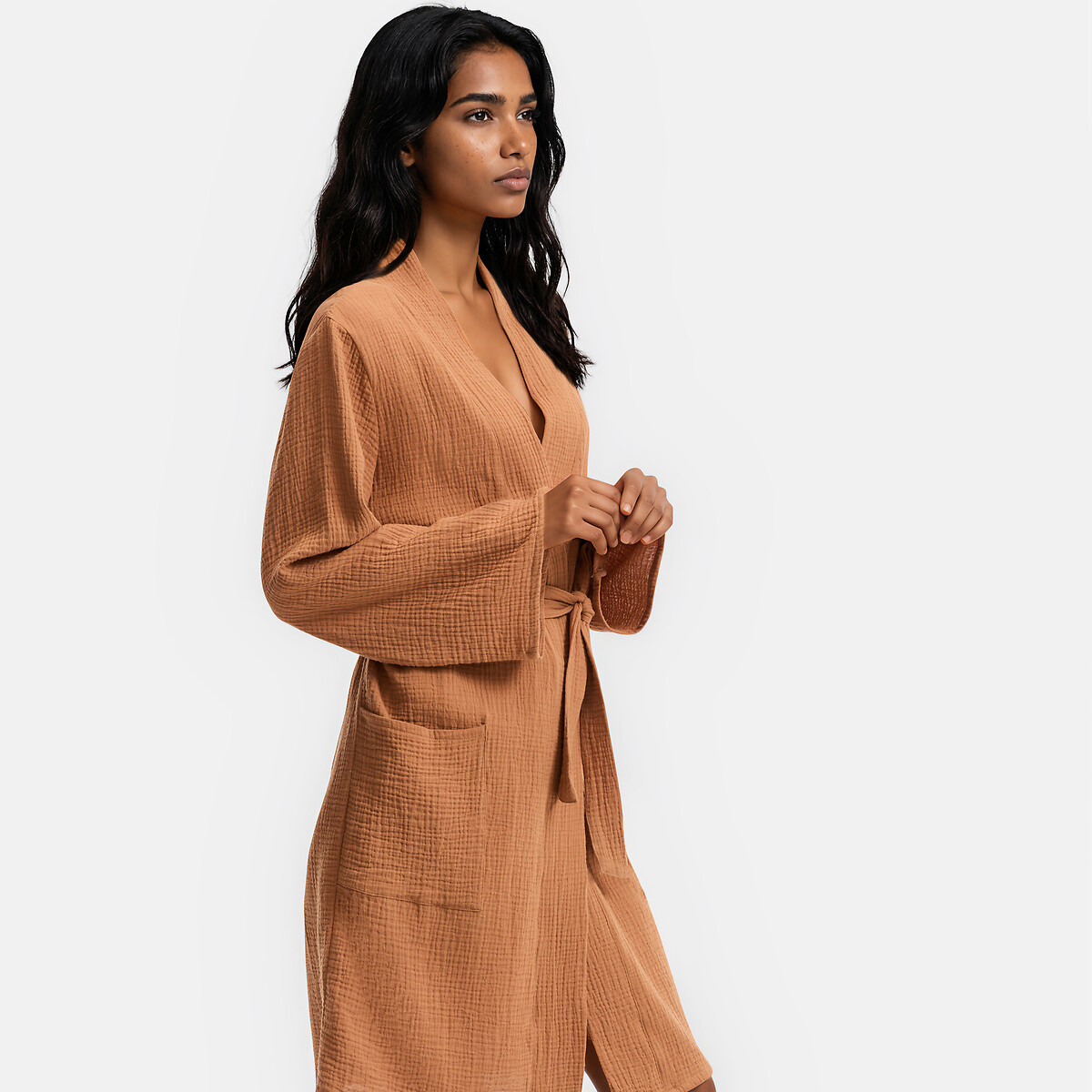 Signatures Margot Kimono Bathrobe in Cotton Muslin caramel , LA REDOUTE COLLECTIONS