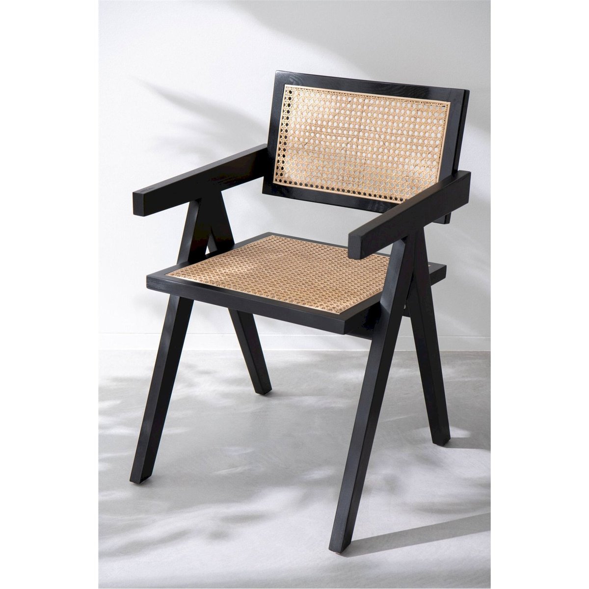 Chaise en frêne et rotin noir et rotin naturel, RECOLLECTION