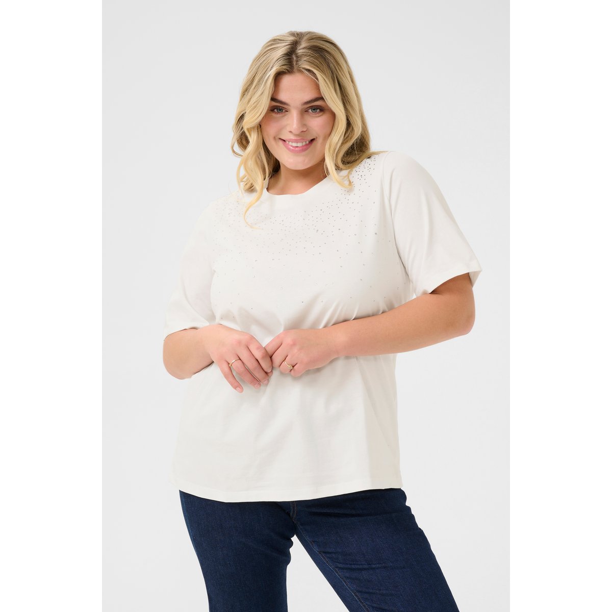 T-shirt blanc chalk, KAFFE CURVE