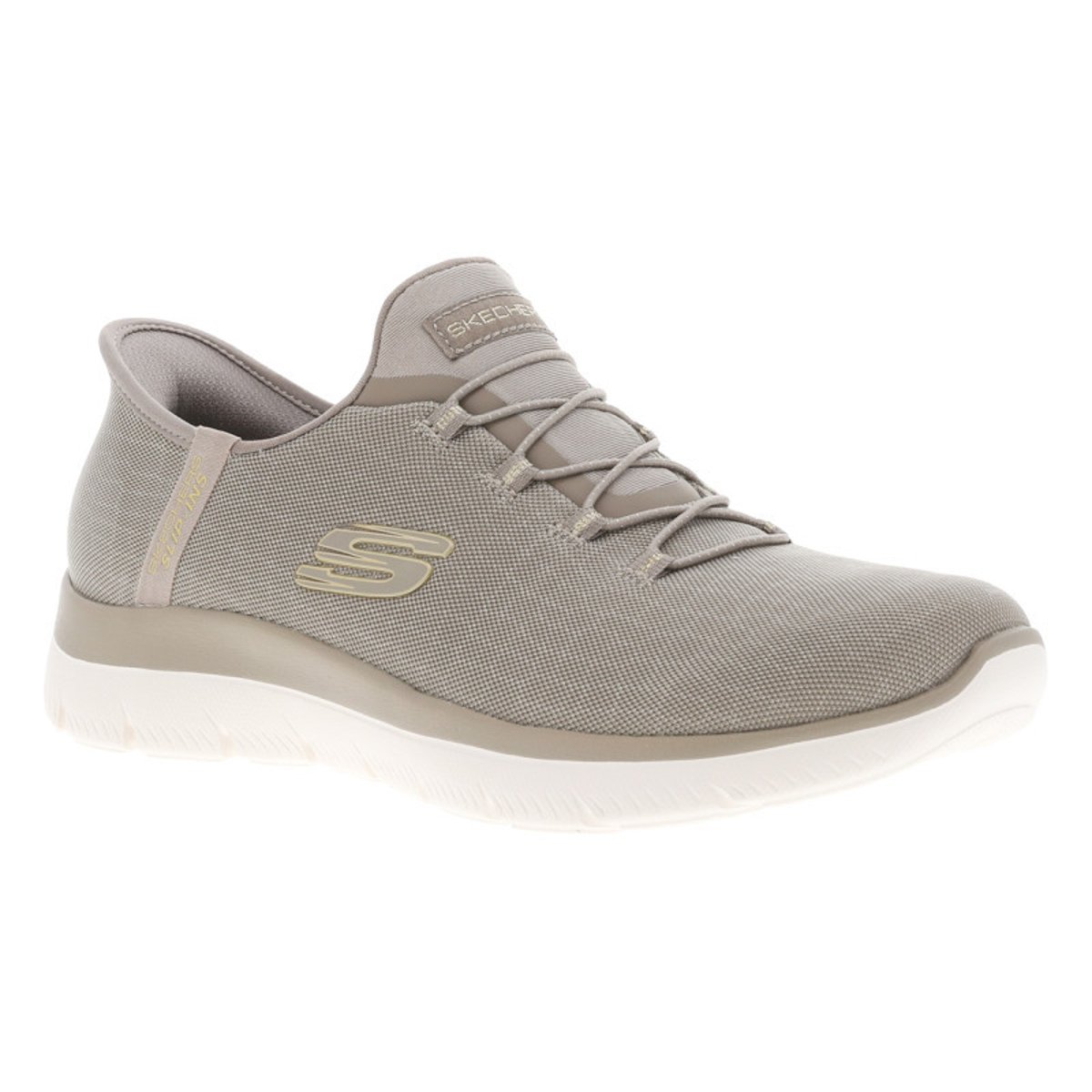 Baskets running noires à semelle plate et avec une fermeture slip-on taupe, SKECHERS