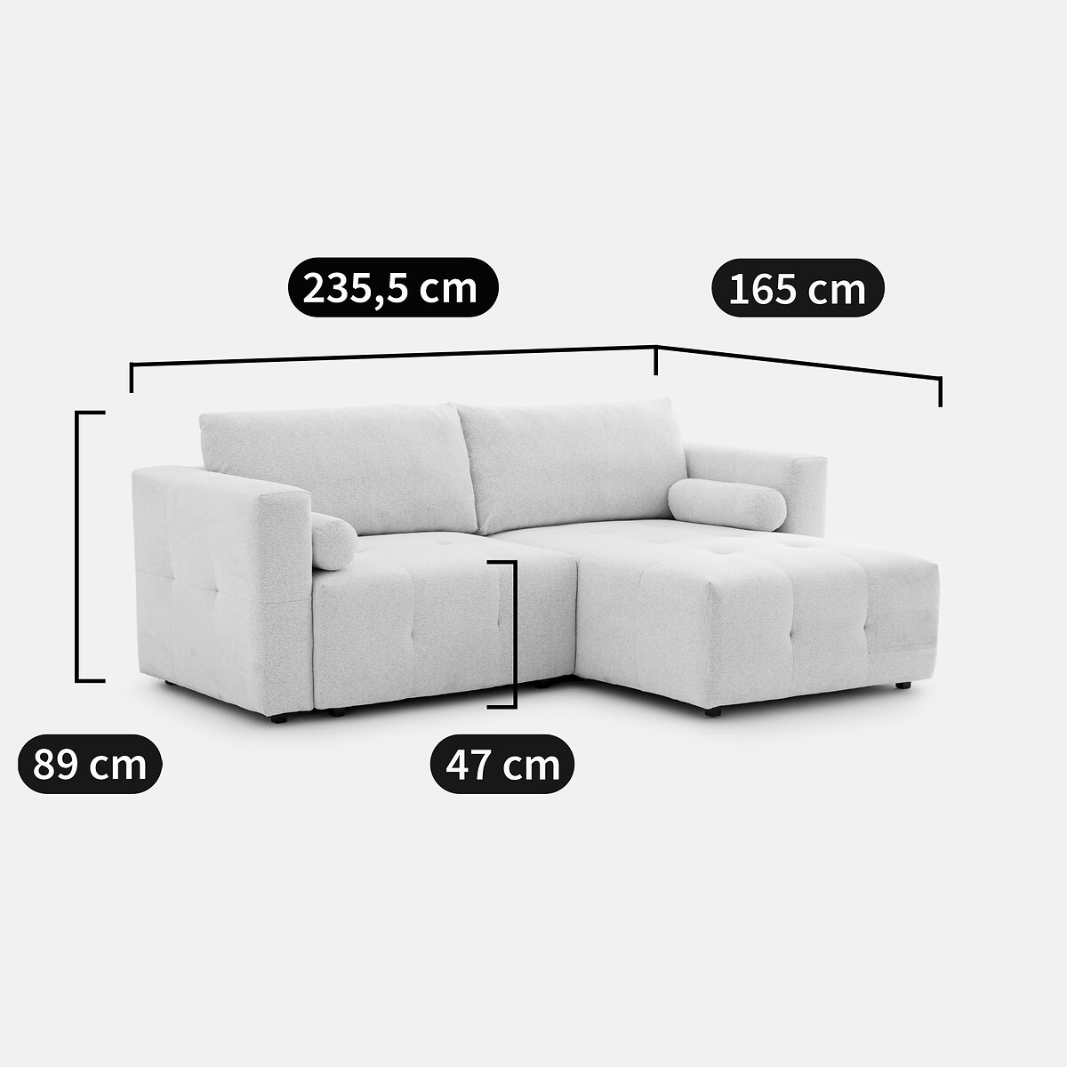 Sofá cama esquinero reversible de 3 plazas, chenilla jaspeada, MASI marrón grisáceo, LA REDOUTE INTERIEURS
