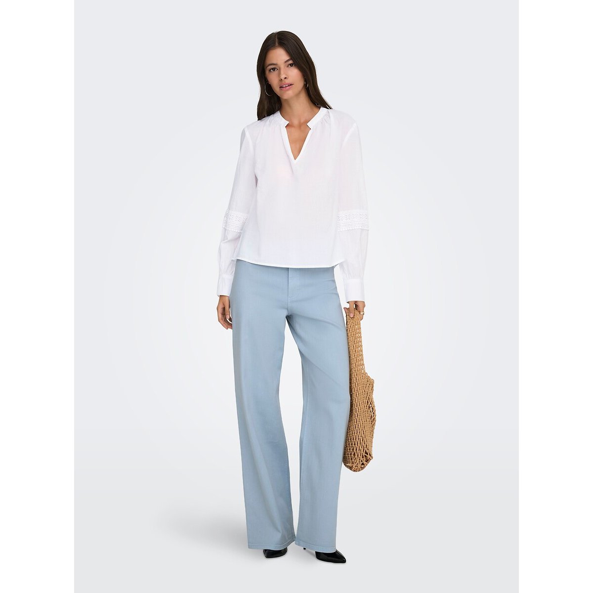 V-Neck Long Sleeve Blouse white, JDY