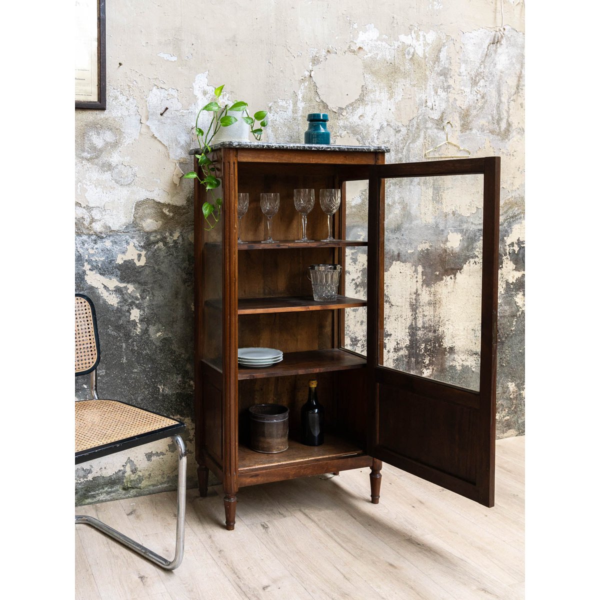 Vitrine en marbre Victoria N°1255 - Bon état bois foncé, DEBONGOUT