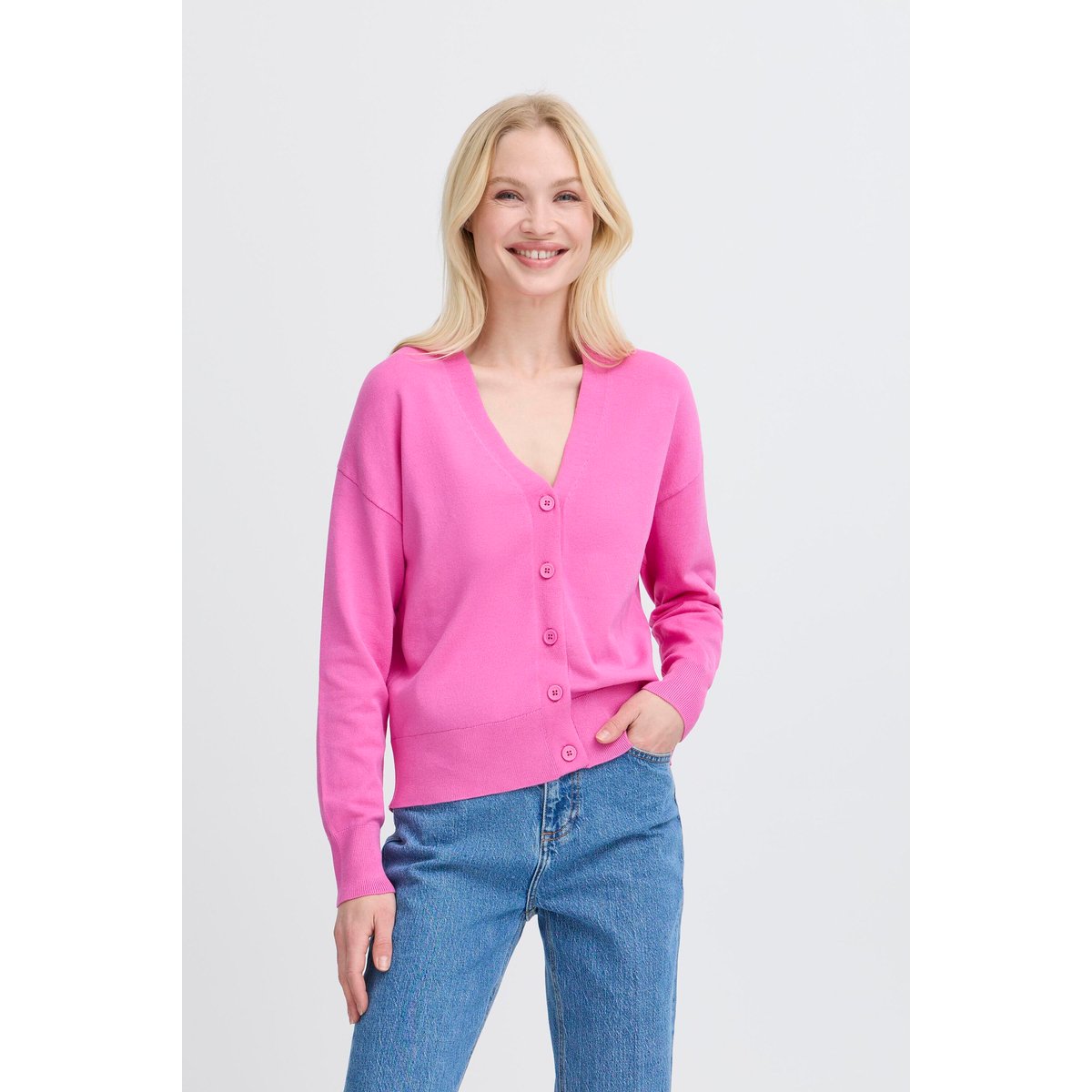 Long sleeved knit cardigan rose phlox pink, B.YOUNG
