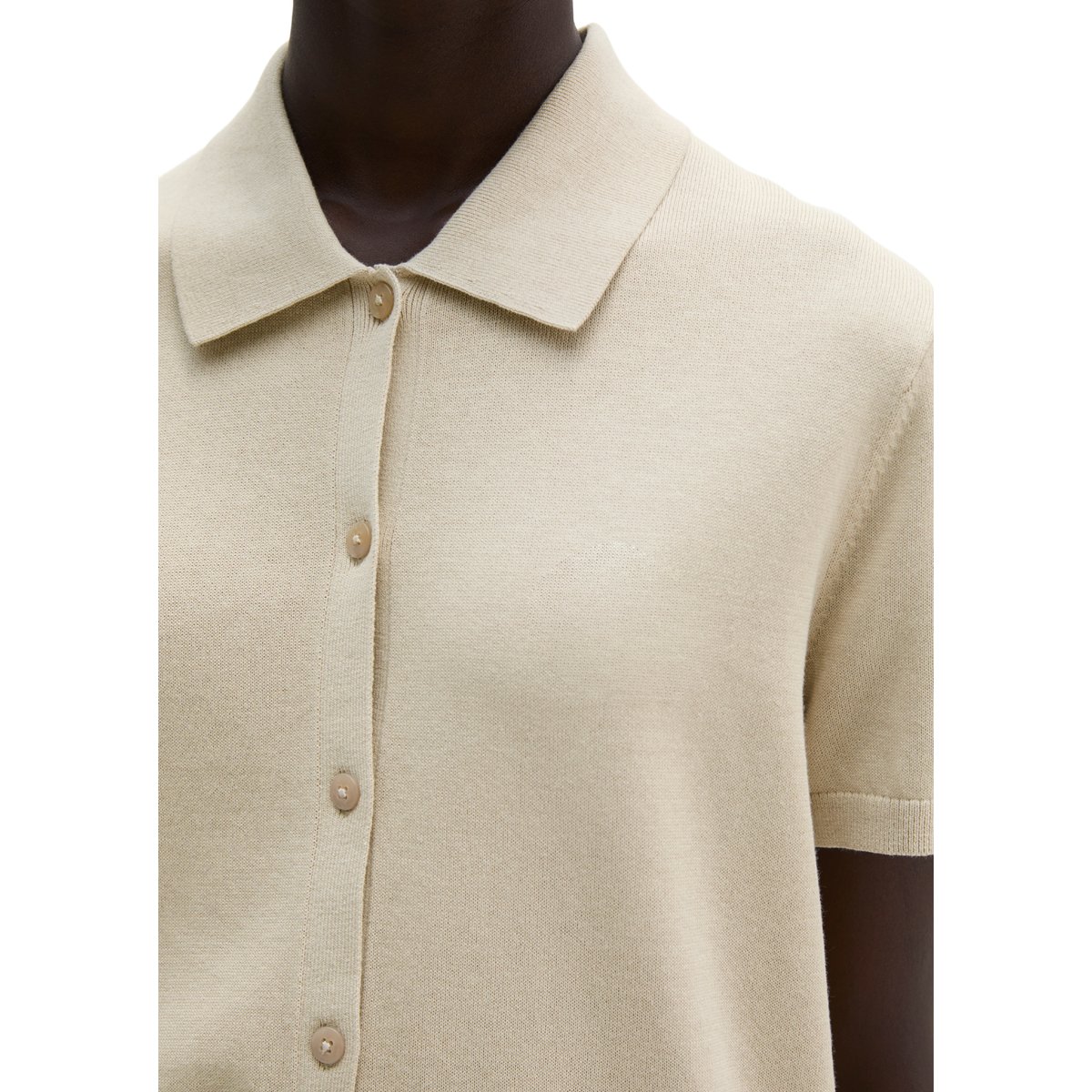 Cardigan style polo regular en fil de coton pur beige, MARC O'POLO