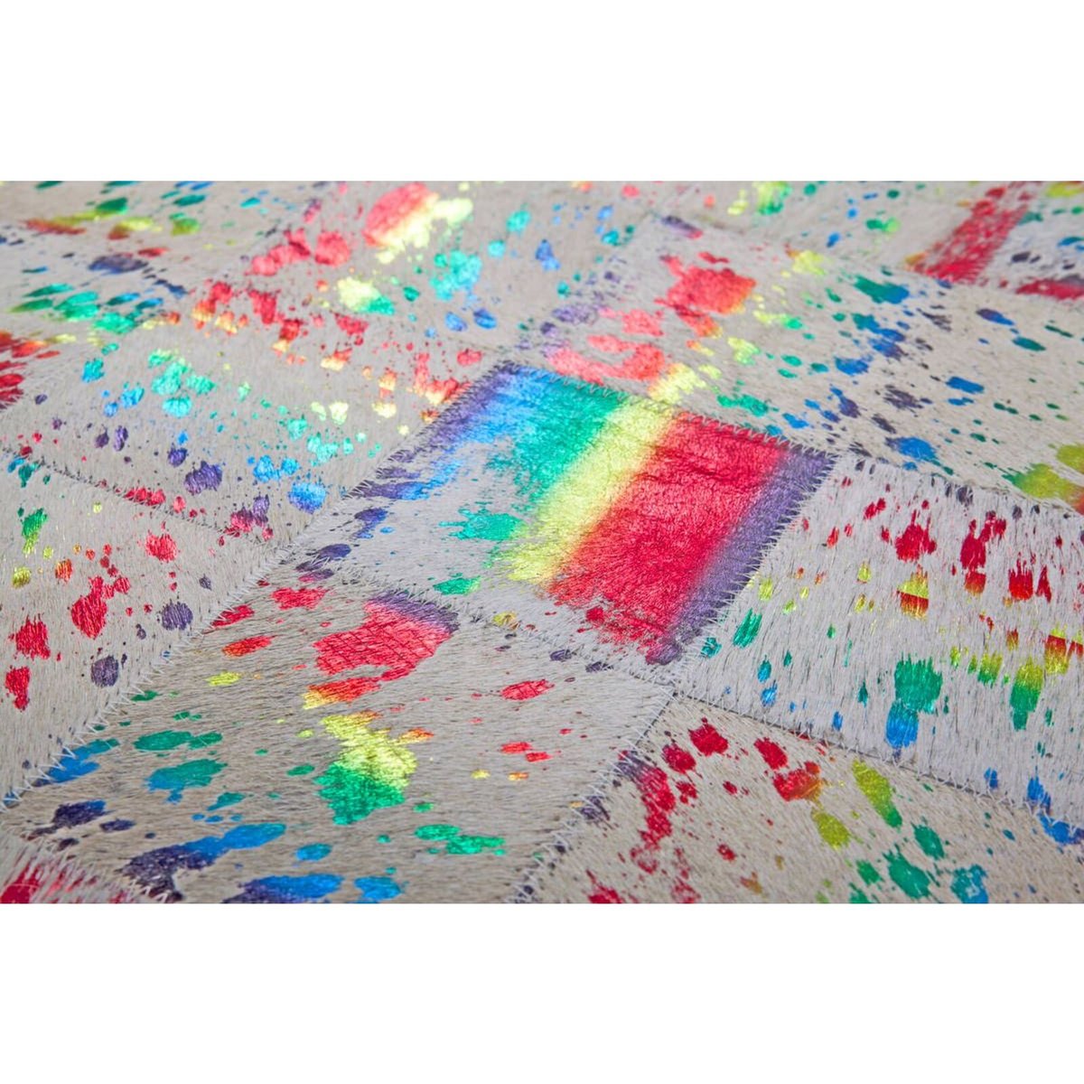 Tapis rectangulaire en cuir fait main ROCKET blanc, multicolore, ARTE ESPINA