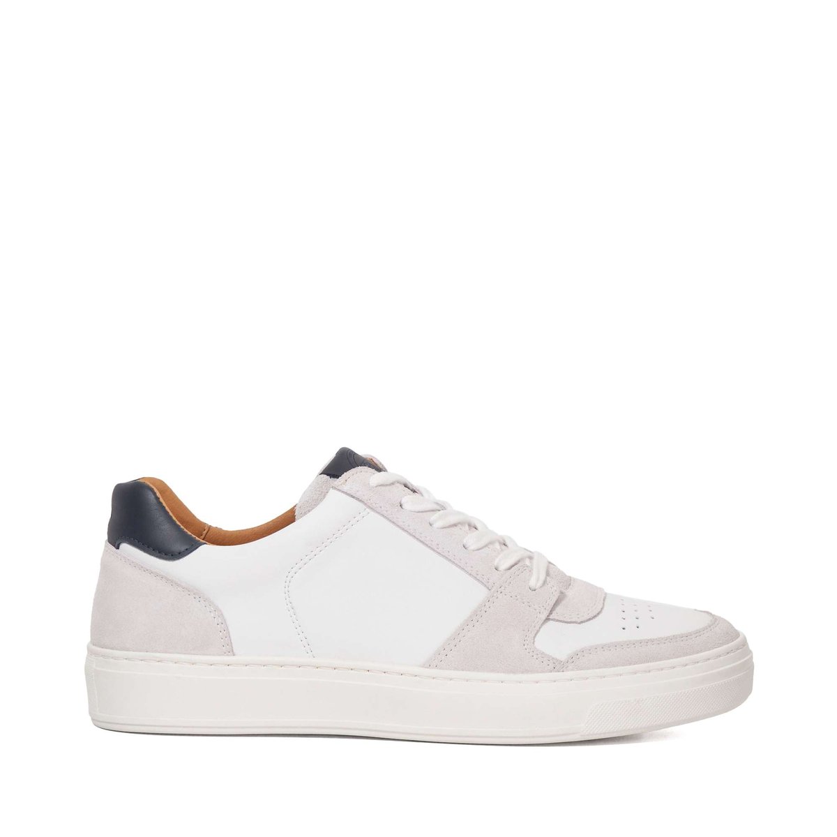 TAWLY WFWide Fit Leather Perforated Lace Up Trainers - white-leather, DUNE LONDON