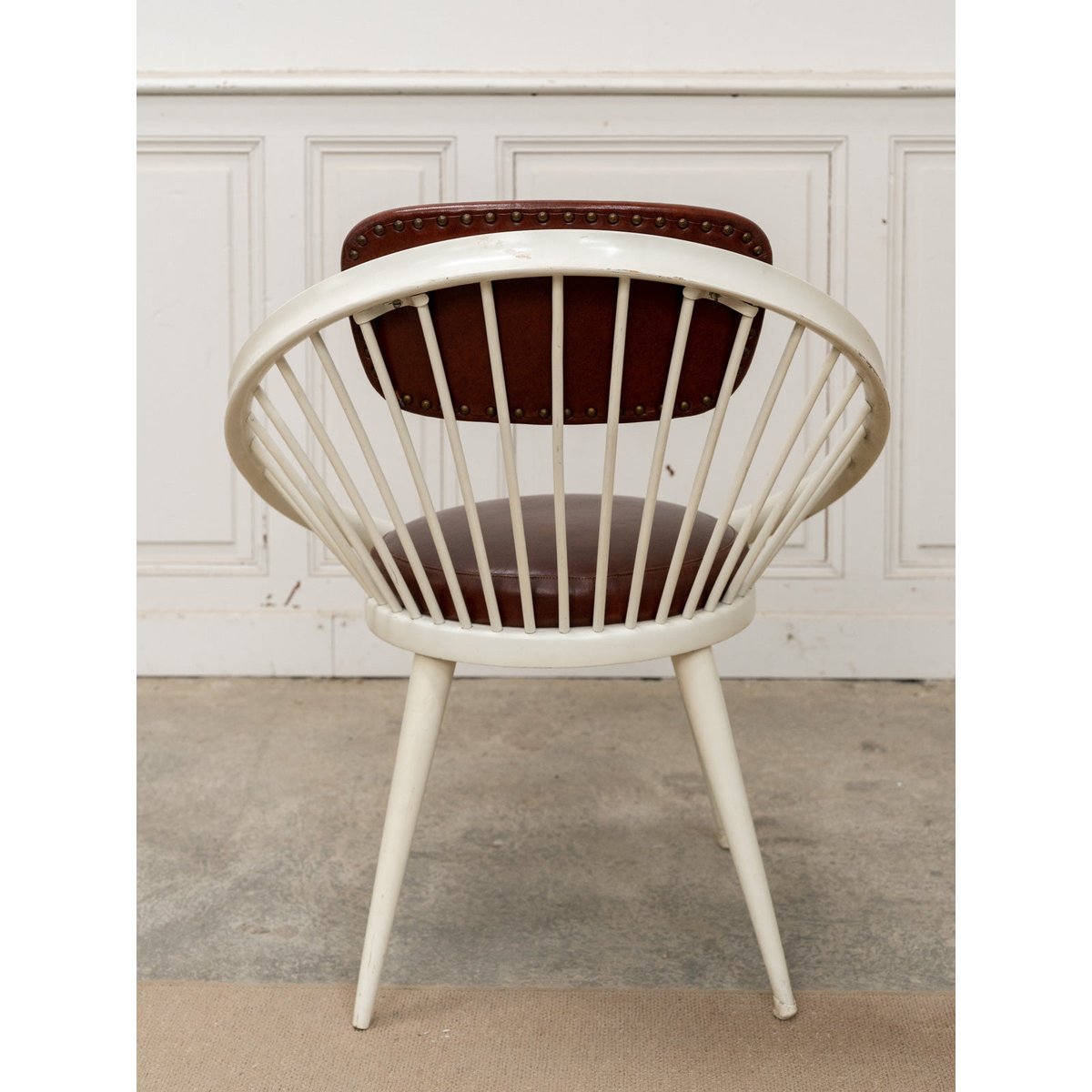 Fauteuil circle en cuir par Yngve Ekström Jakob N°1293 - Bon état blanc, DEBONGOUT