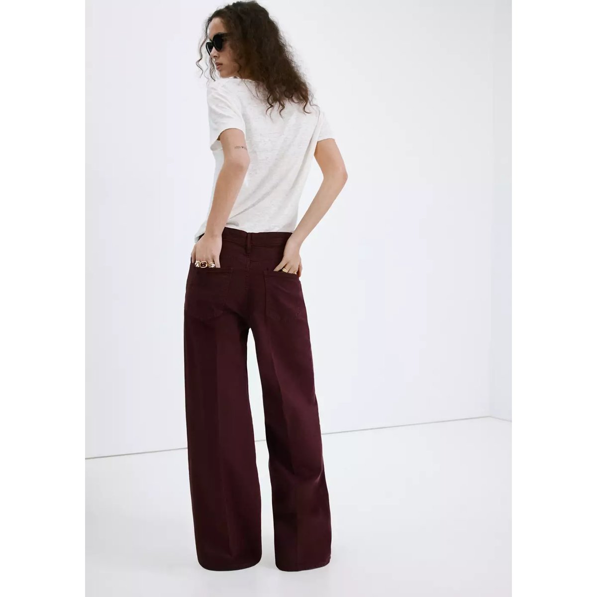 Jean large taille haute lie de vin, MANGO