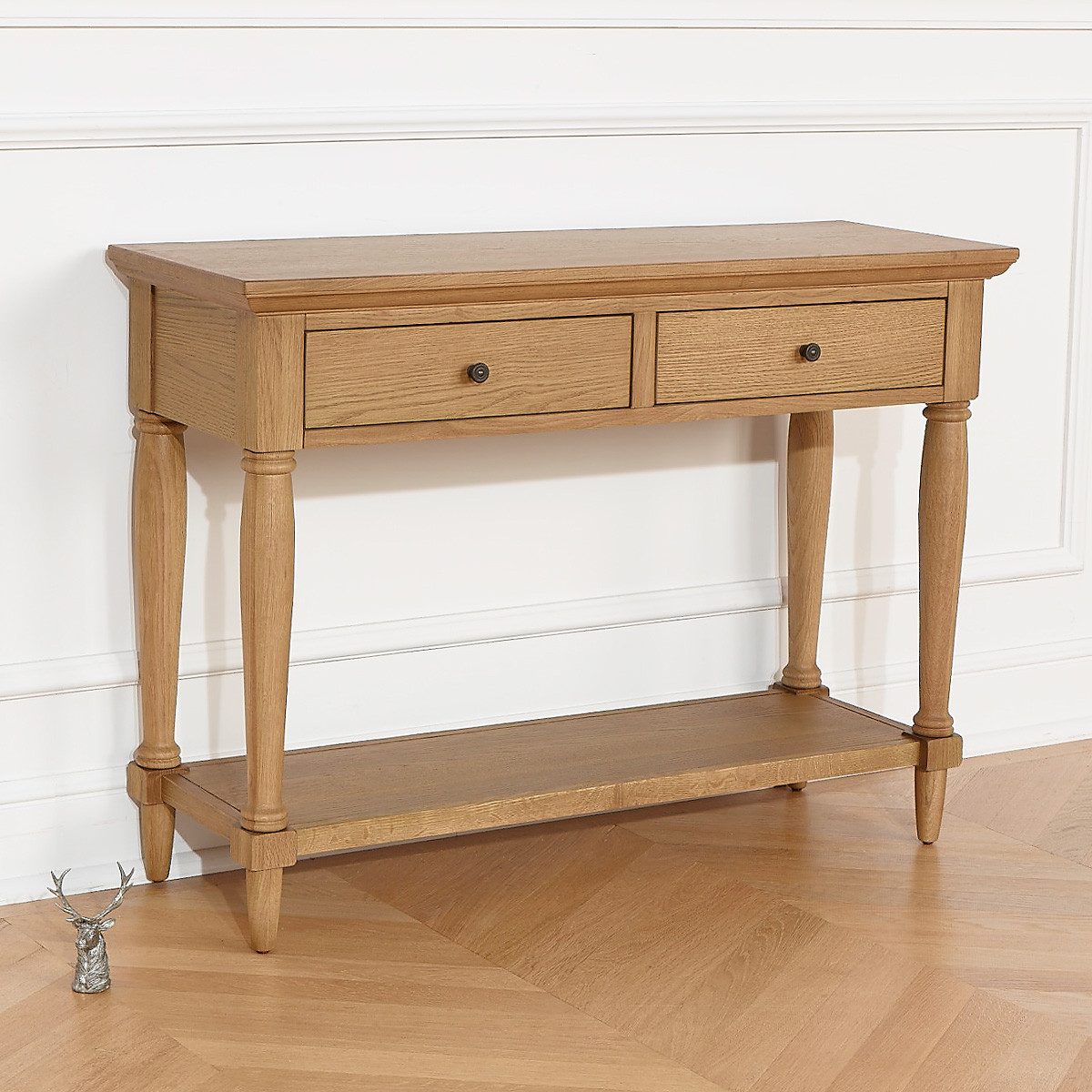 Console style shabby chic en chêne, 2 tiroirs EDINBURGH marron, ROBIN DES BOIS