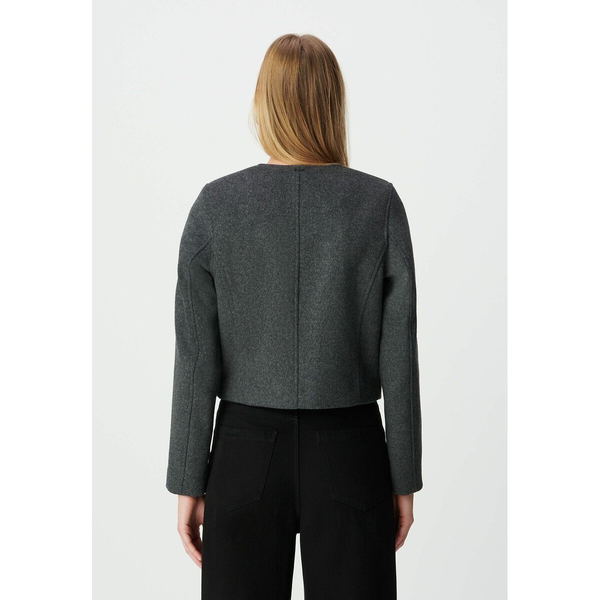 Crew Neck Zip-Up Jacket with Pockets and Long Sleeves storm, IKKS