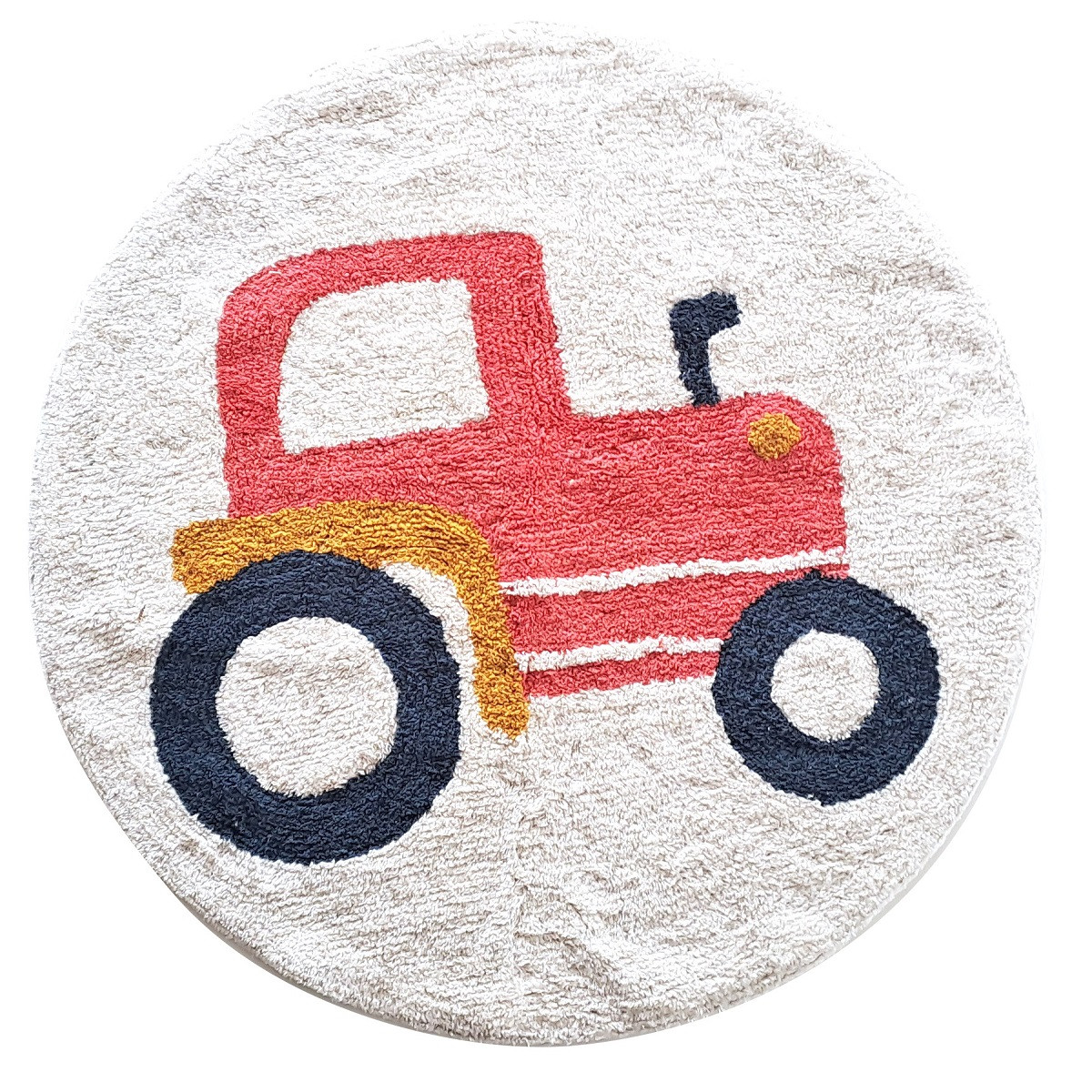 Tapis enfant Tracteur rond en coton tufté VEHICULES blanc, FUTURE HOME