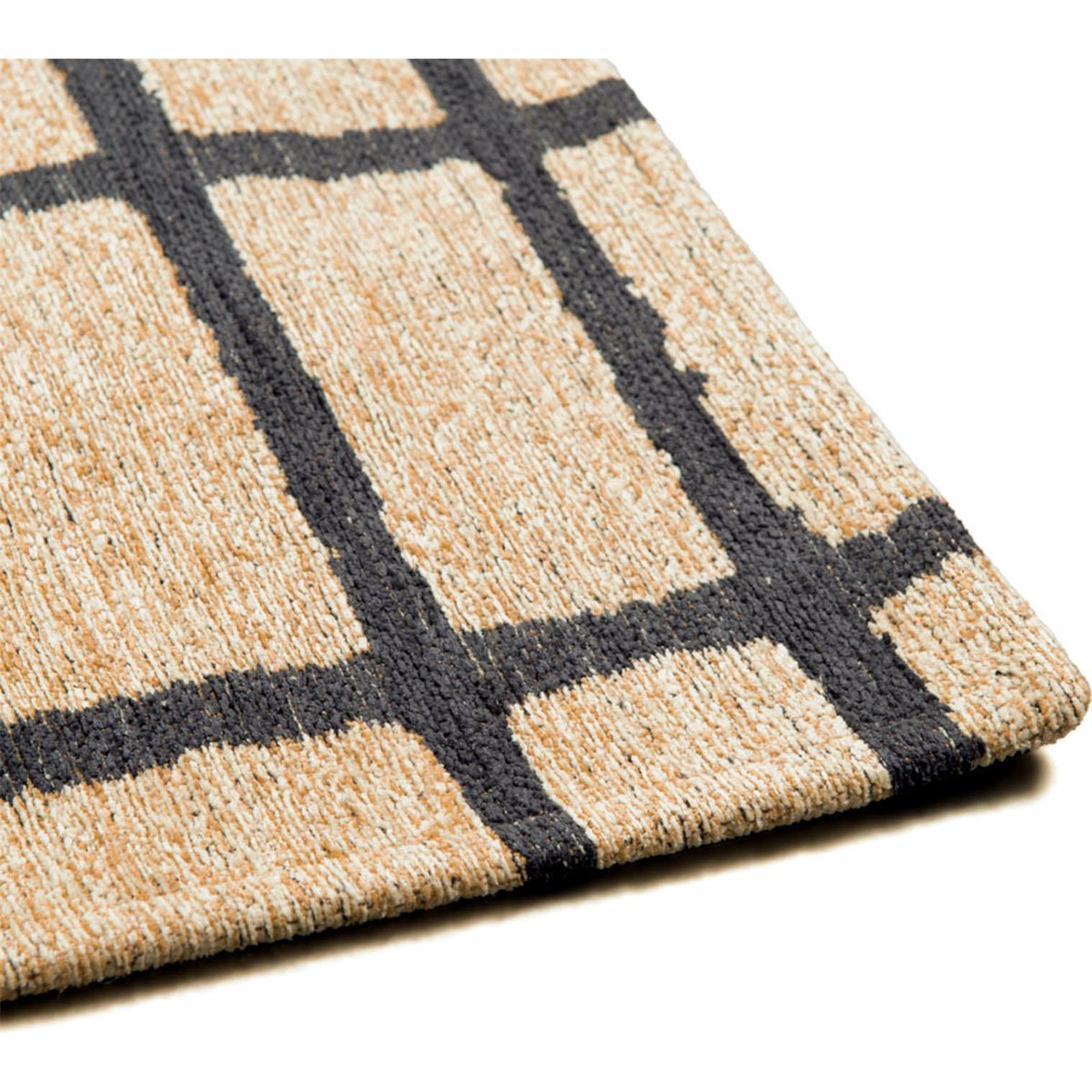 Tapis intérieur extérieur jacquard, CARO crème à quadrillage noir charbon, RECOLLECTION