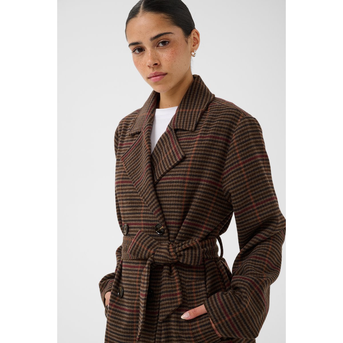 Manteau marron brown/multi check, KAFFE