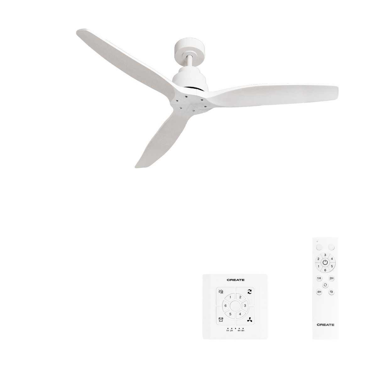 Ventilateur de plafond avec pales en ABS technique sans lumière avec contrôleur mural WIND STYLANCE blanc/blanc, CREATE