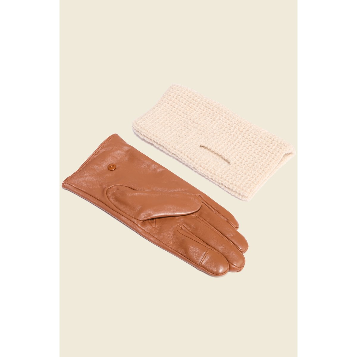 Gants en cuir avec doublure maille marron, BONOBO