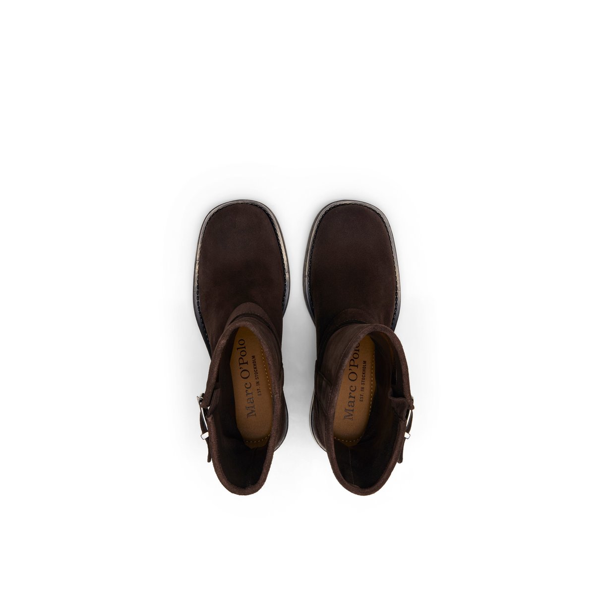 Bottes à tige courte, modèle Raquel en cuir velours souple marron foncé, MARC O'POLO