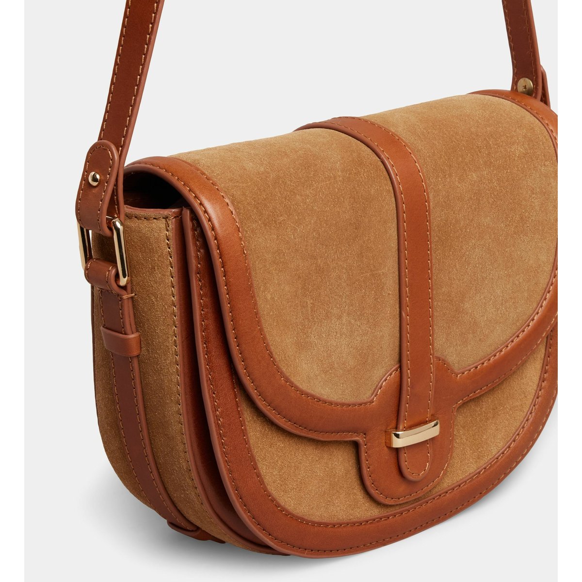 Sac à main apollina en cuir et suède camel marron, GALERIES LAFAYETTE
