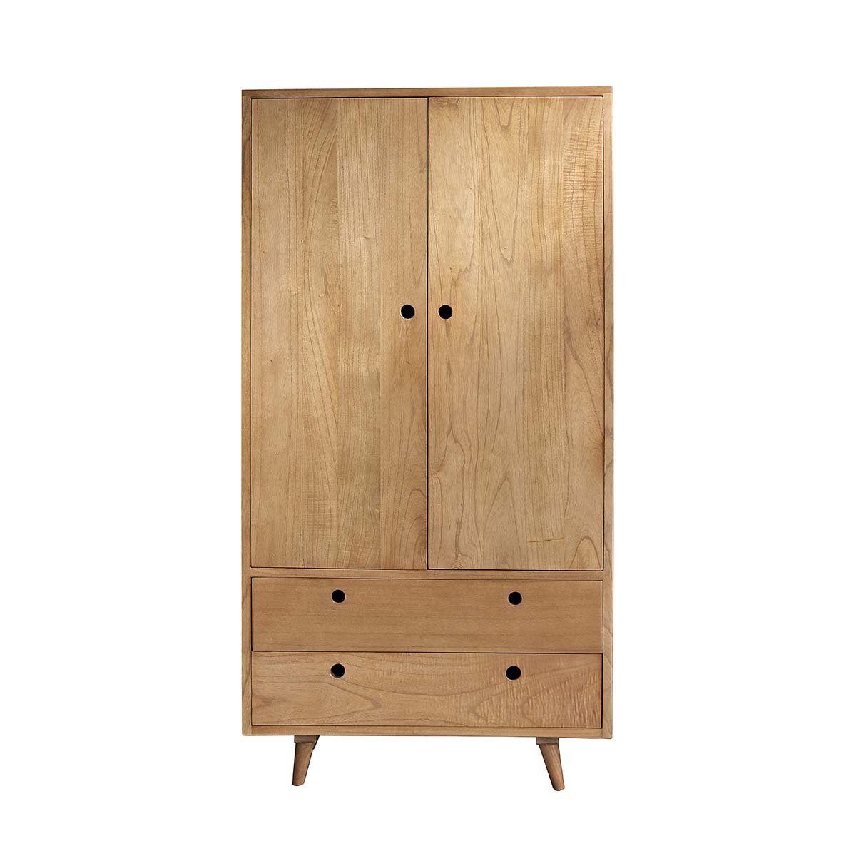 Armoire 2 portes et 2 tiroirs en bois massif ESMEE naturel, BERAH GETAH