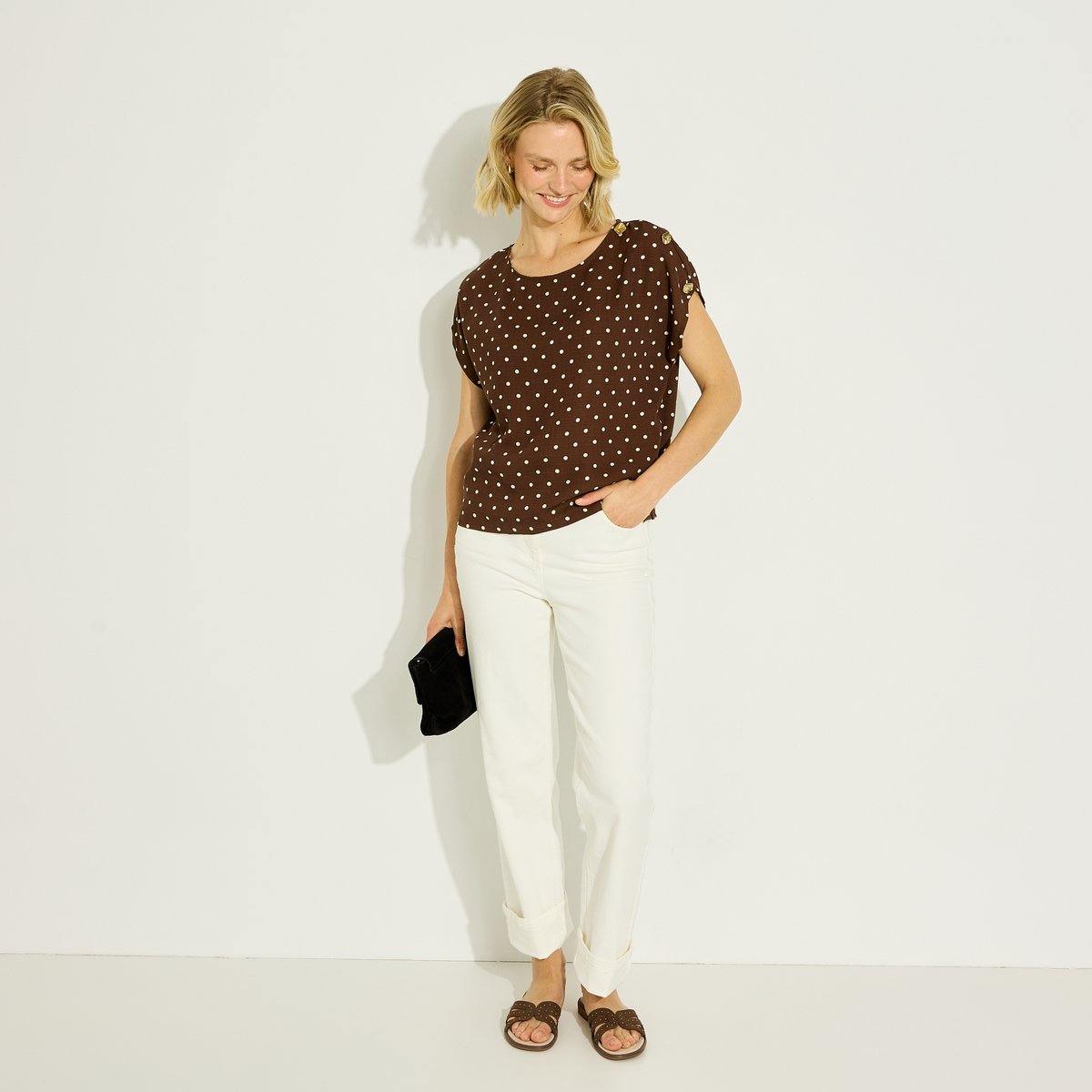 Blouse à imprimé pois marron, GRAIN DE MALICE